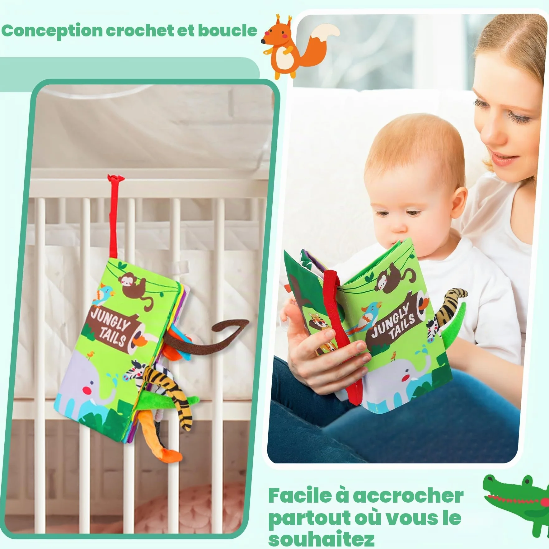 beiens Livre Tissu Bébé Eveil Sensoriel Doux Animaux 0-3 mois Cadeau Naissance