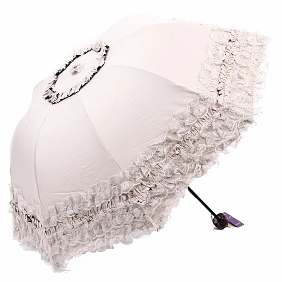 Parapluie Pliant Femme Anti-UV Dentelle Ombrelle Parasol Pluie été
