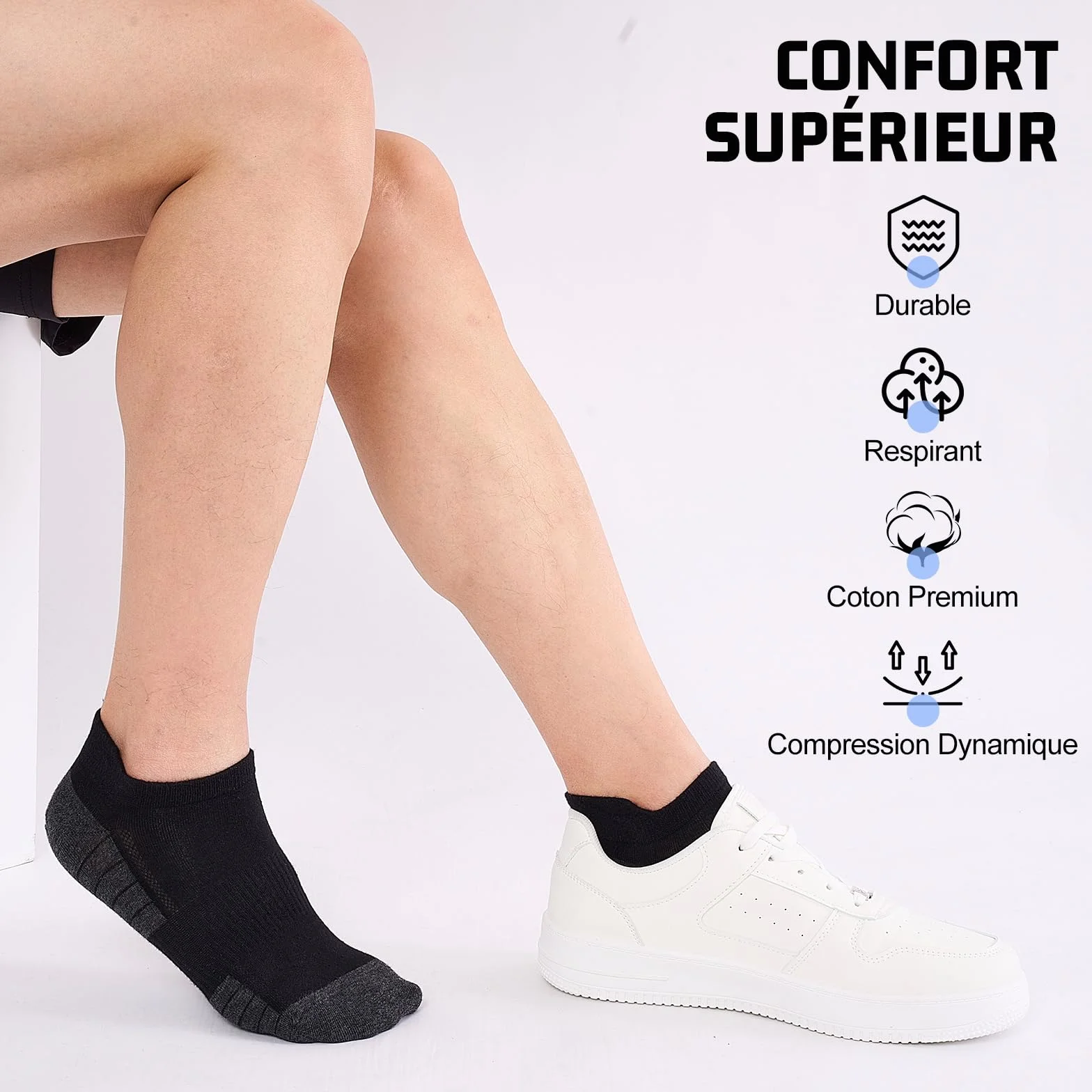 Chaussettes Basses Homme Femme Coton Courtes Respirantes Antidérapantes Sport Running Unisexe Noir Blanc Gris