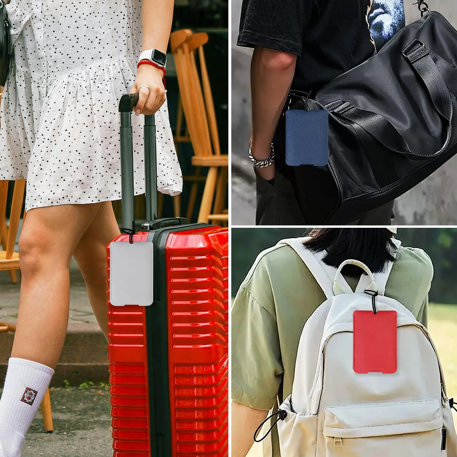 Étiquettes Bagage Noir Lot de 2 Cuir PU à Glissière avec Carte d’Identité