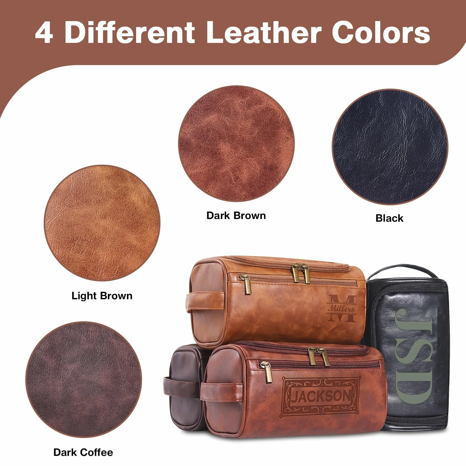 Trousse de toilette à suspendre personnalisée pour homme, sac en cuir PU monogrammé gravé au laser, poches double face, organisateur de voyage