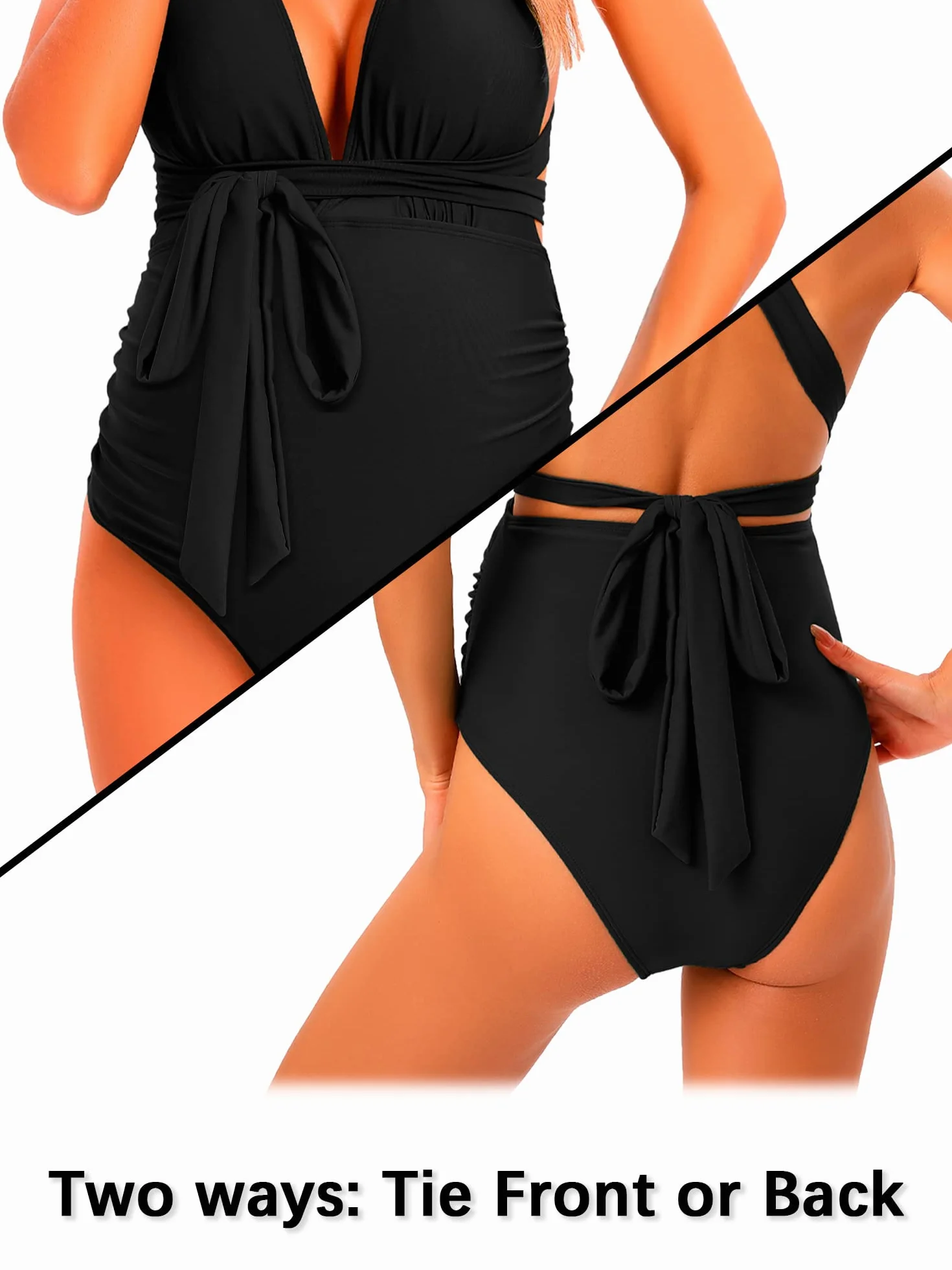 Femme Maillot de Bain Grossesse 1 Pièce Maternité Col en V Profond Ajustable Croisé Dos