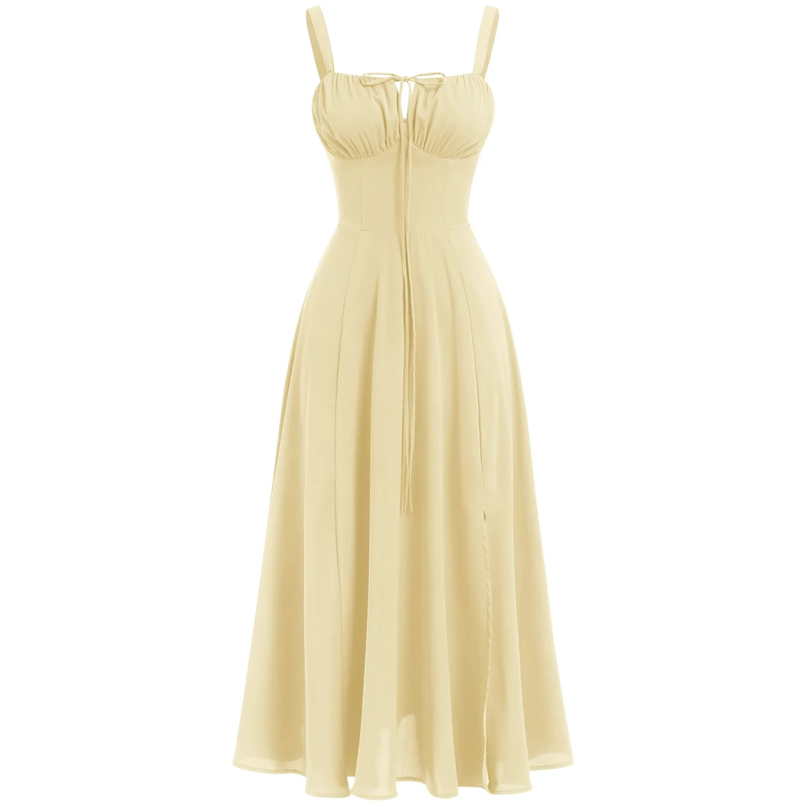 IWEMEK Robe Corset Femme d'été, Robe Longue Boho Chic à Bretelles Réglables - Imprimé Fleuri, Dos Nu, Taille Cintrée, Manche-Épaulette, Longueur Mi-Mollet pour Vacances, Plage, Mariage