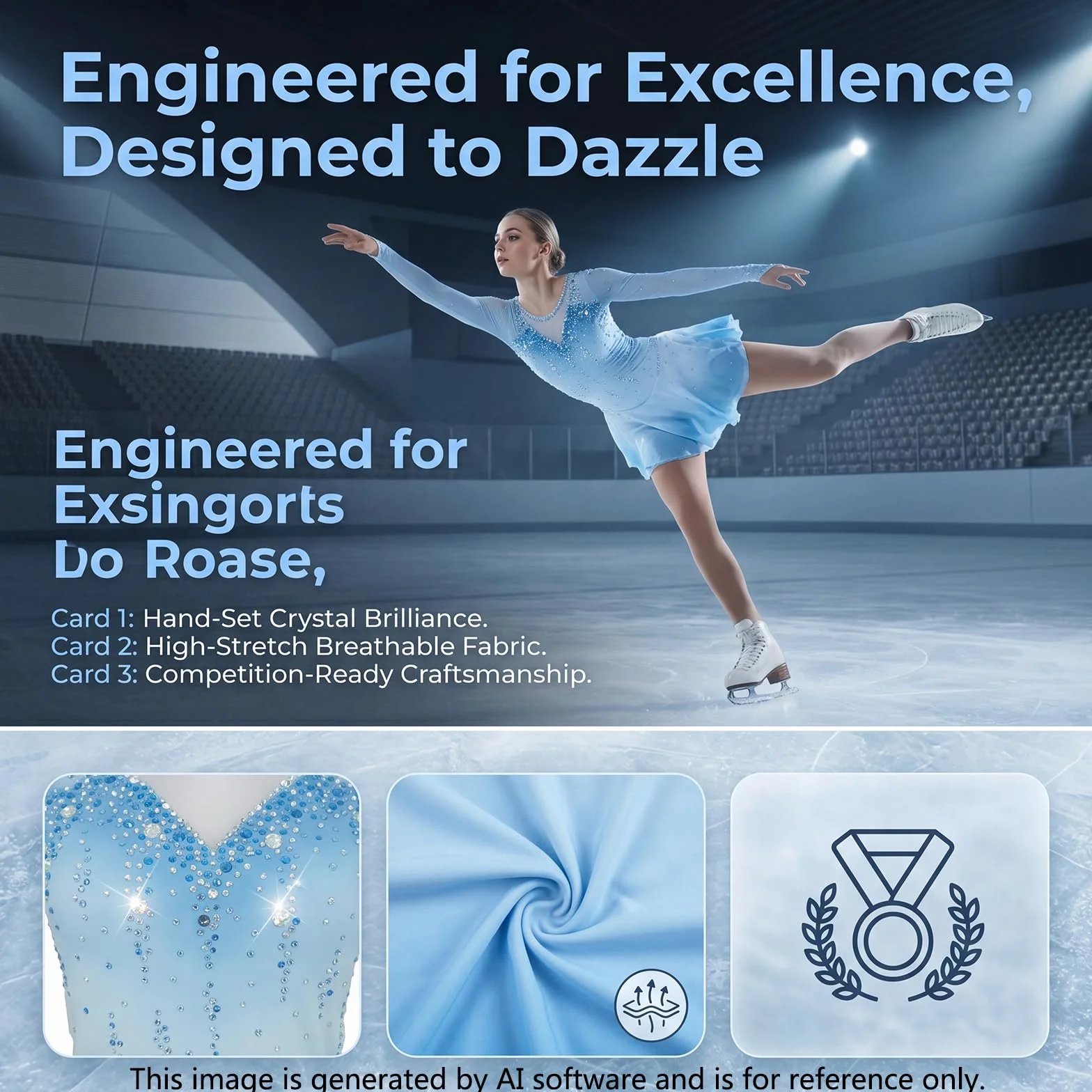 LIUHUO Robe de Patinage Artistique Bleue pour Filles et Femmes – Robe de Compétition Danse sur Glace – Manches Longues Cristal Fait à la Main