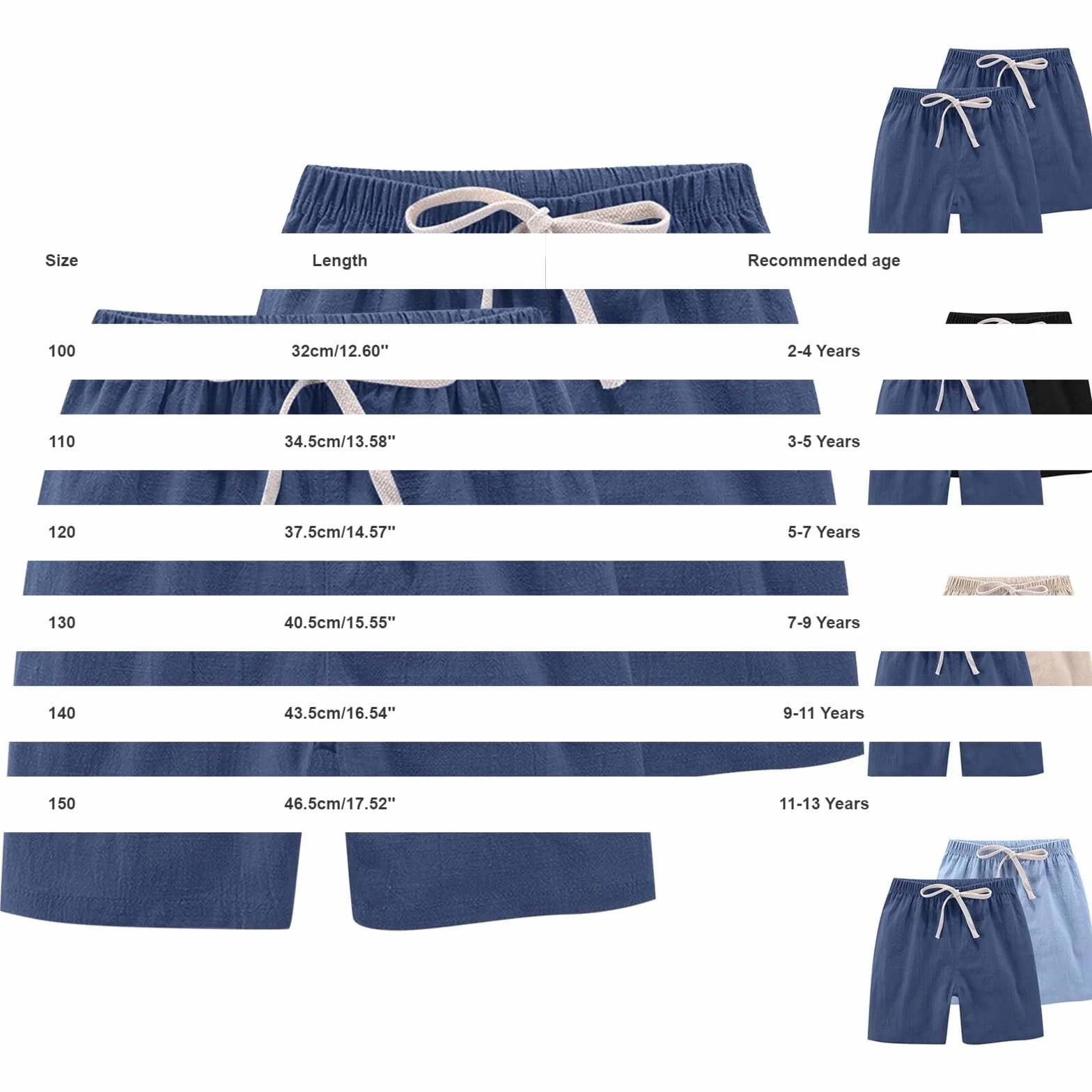 Short de sport en coton et lin pour enfants - Pantalon de plage avec cordon de serrage - Taille élastique respirant