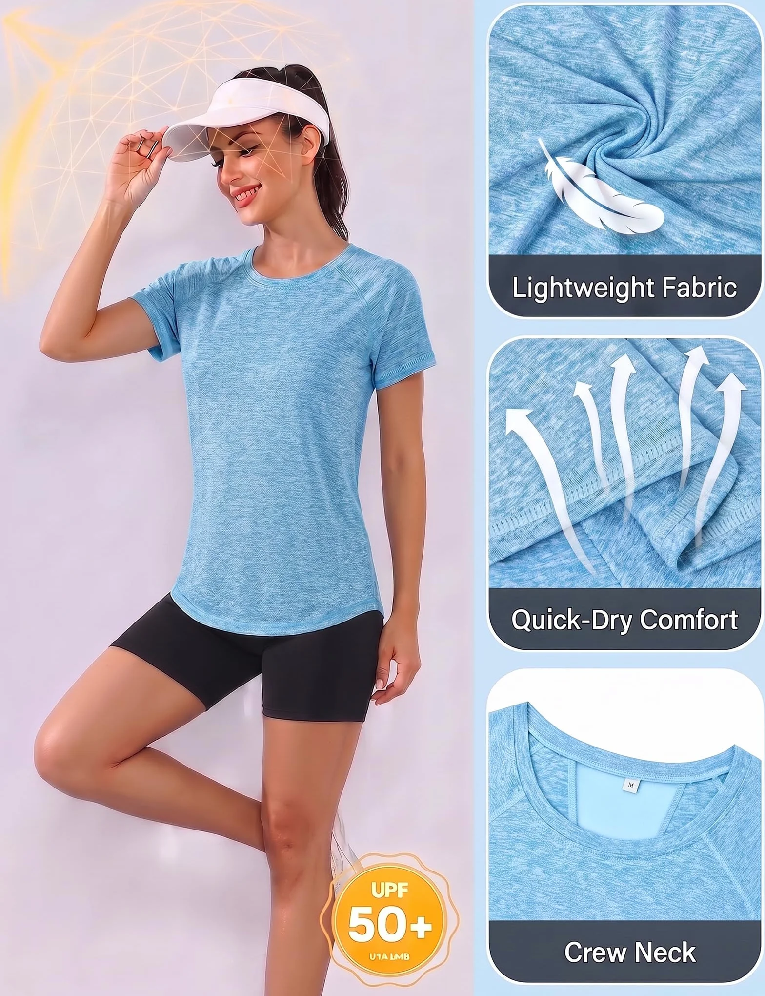 T-Shirt de Sport pour Femme, Haut Dos en Maille, Coupe Ample, Col Rond, Manches Courtes