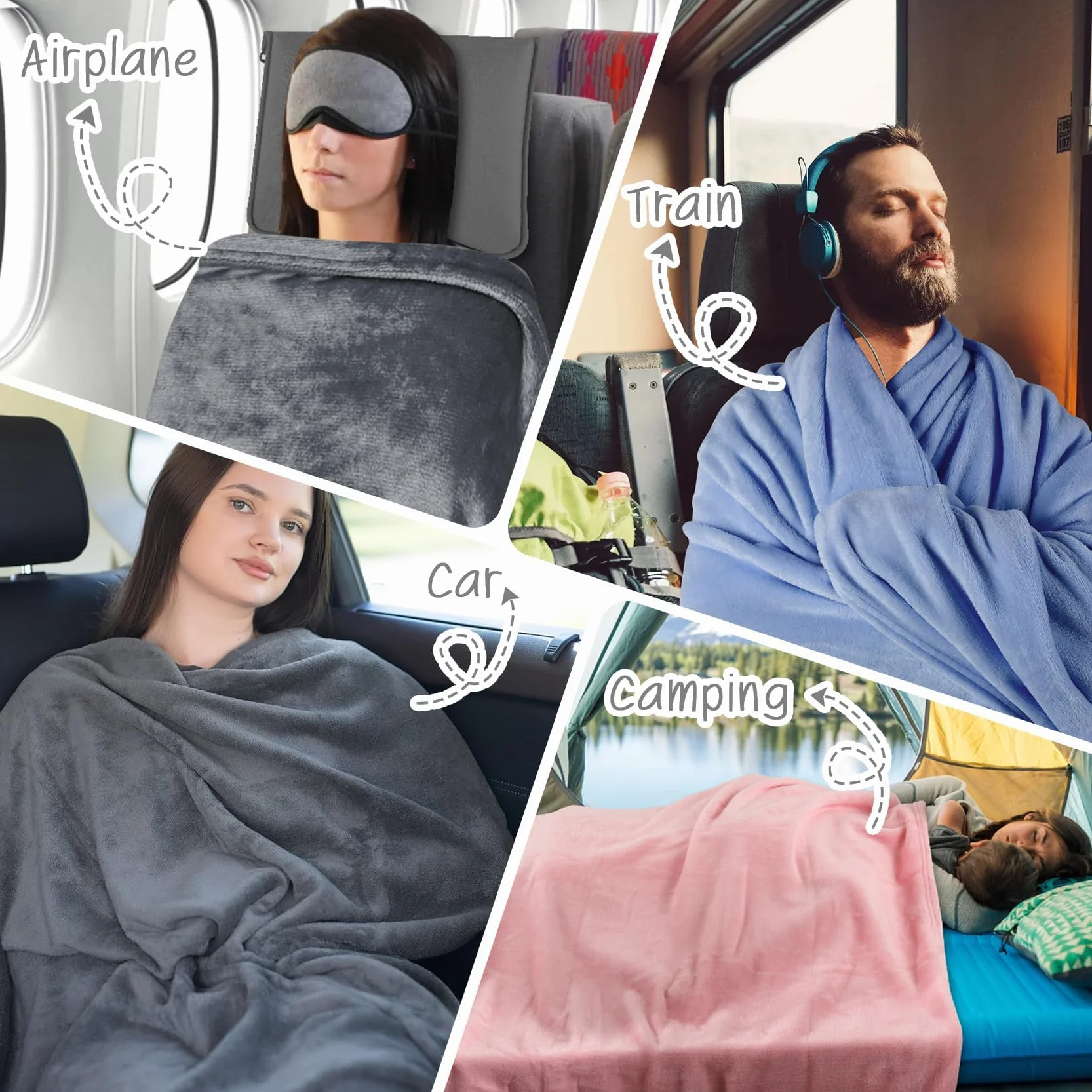 Couverture de Voyage Douce et Chaude avec Oreiller Portable pour Avion, Voiture et Train