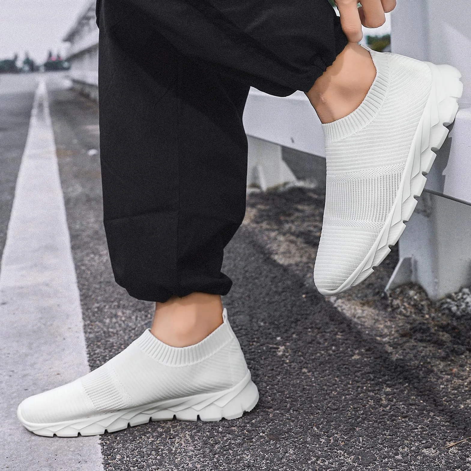 Baskets Homme Running sans Lacets Noir Sport Respirant Slip on Confortables