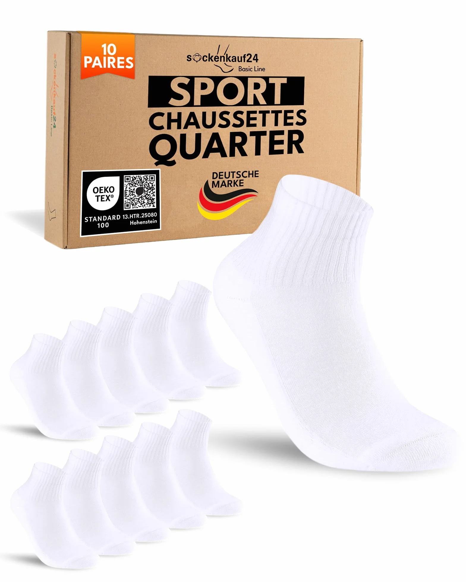 Sport Quarter Socks Homme Femme Chaussettes de Tennis Respirantes Renforcées 10 Paires