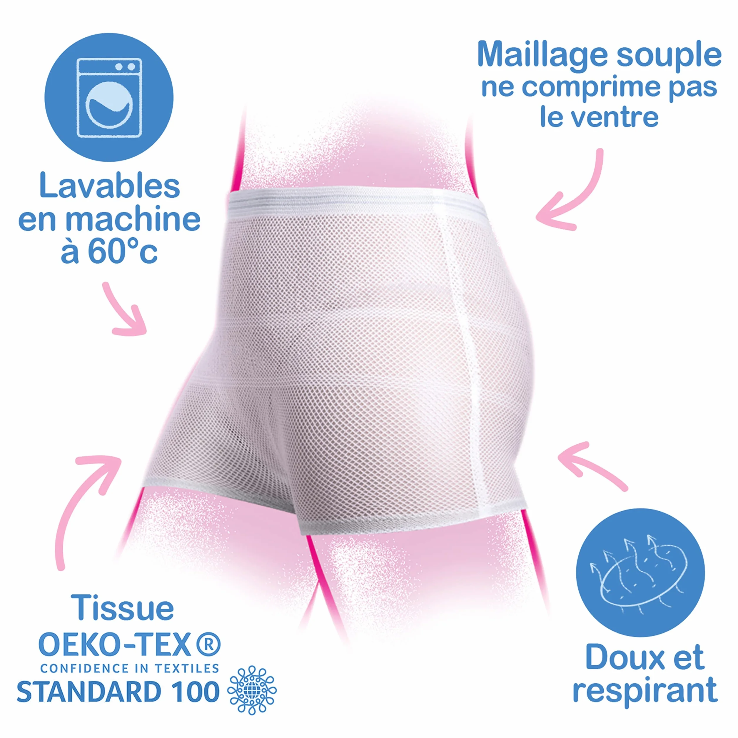 Tigex Slip Jetable Maternité Filet Extensibles Lavable Taille Unique Blanc Lot de 5