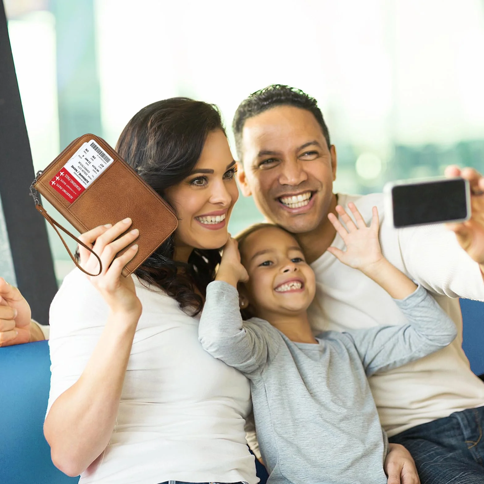 FINTIE Portefeuille Passeport Familial avec 5 Emplacements, Pochette Organisateur RFID, Marron