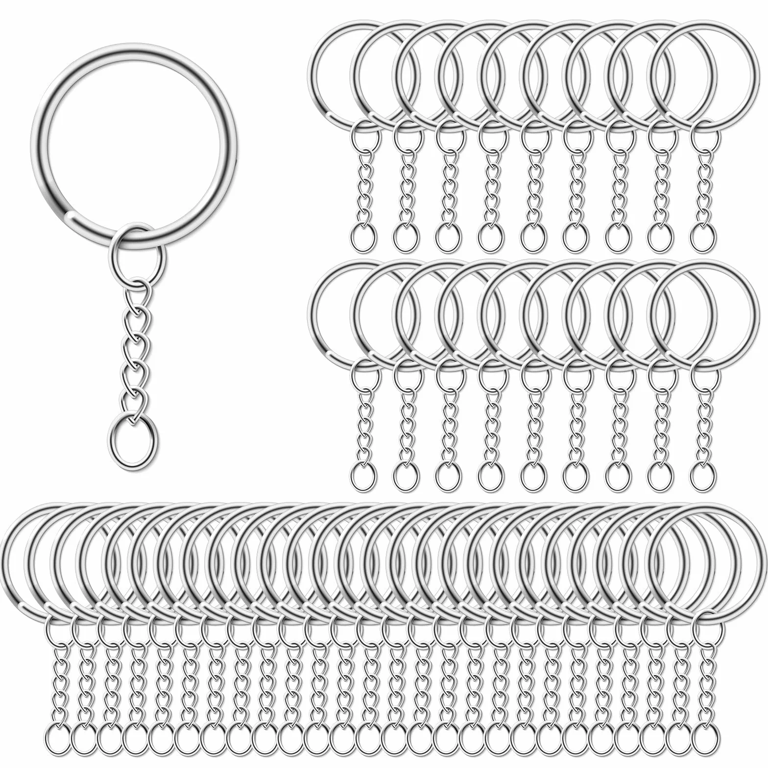 AiQInu 100 Pièces 25mm Anneaux Porte Clé avec Chaîne, Argent