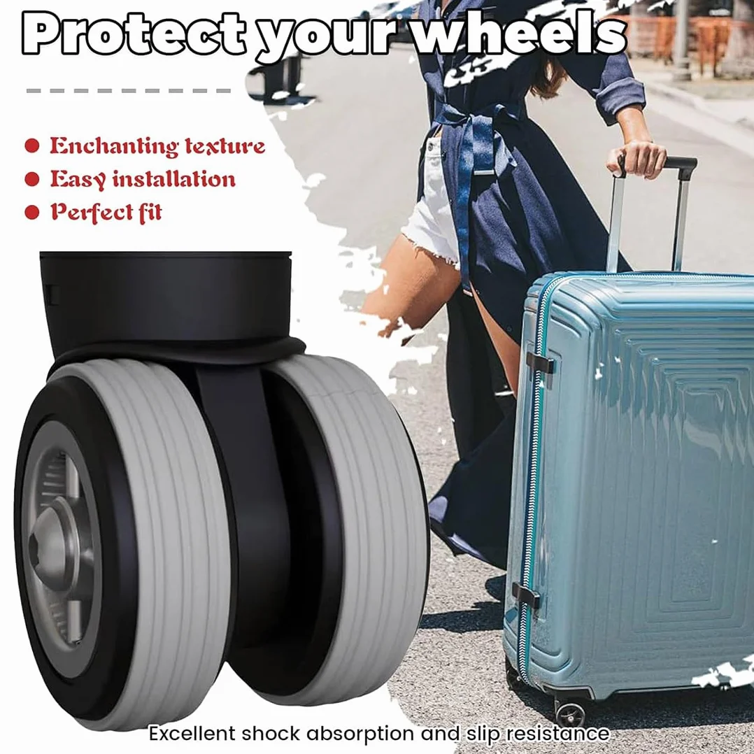 Housses de Roue de Bagages en Silicone 8 pcs Protection Valise Voyage Réduction Bruit Vibrations