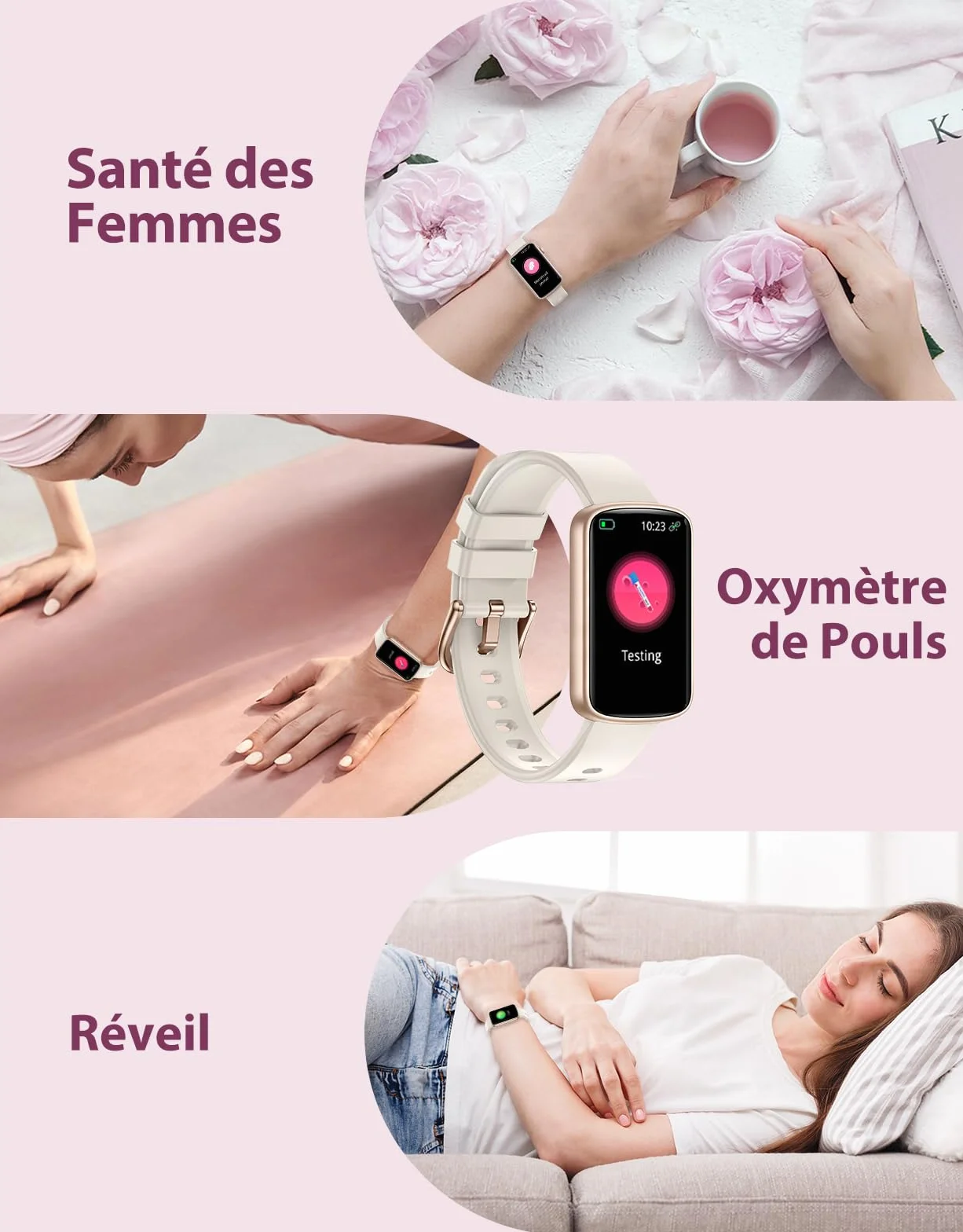 Montre Connectée Femme Petite Taille Bracelet Connecté Bluetooth 5.4 AMOLED 1,47" 30 Jours Autonomie Podomètre Cardiofréquencemètre Sommeil SpO2 Étanche 5ATM Android iOS