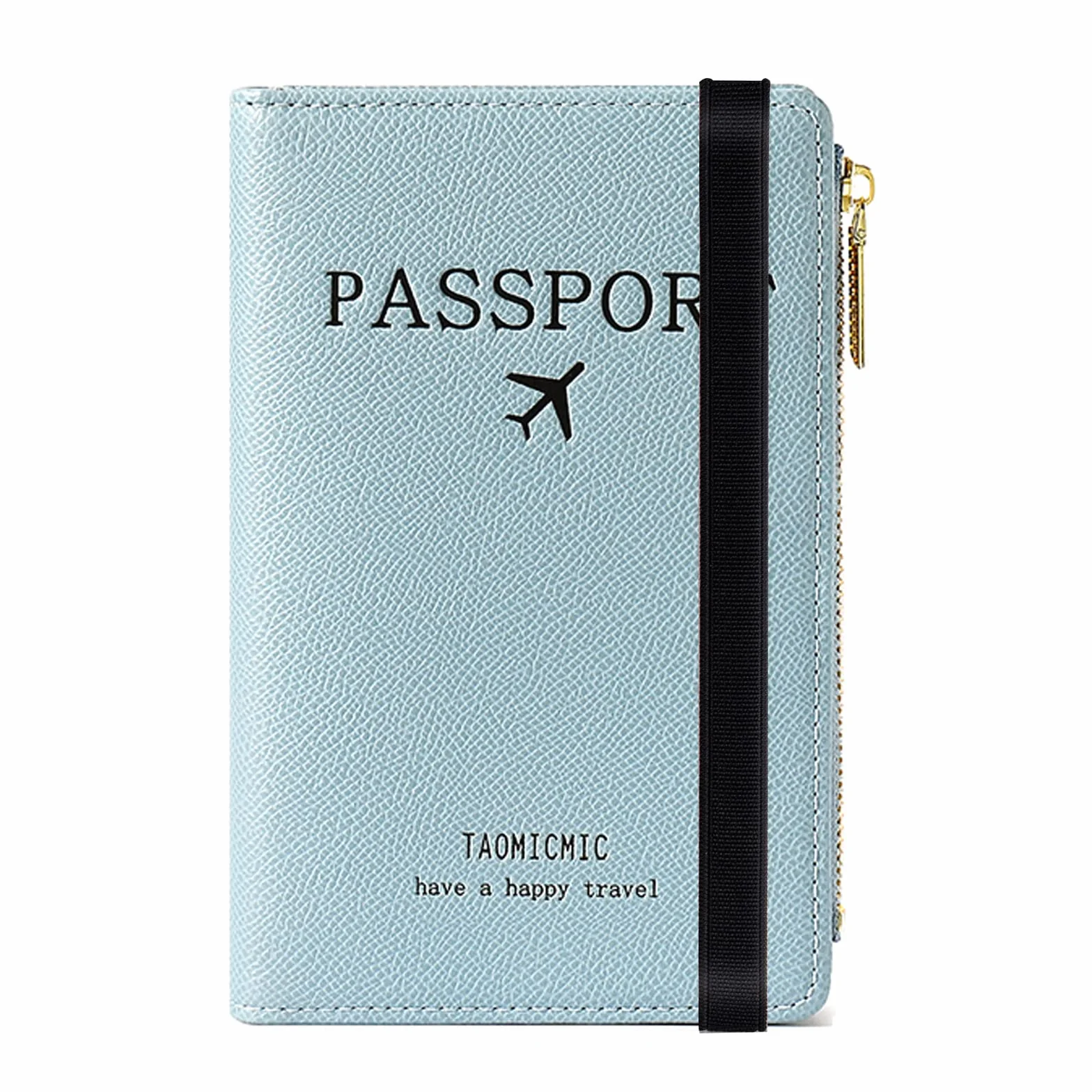 Toctax Protege Passeport Cuir Artificiel RFID-Blocker Pochette Passeport Zippé Bleu