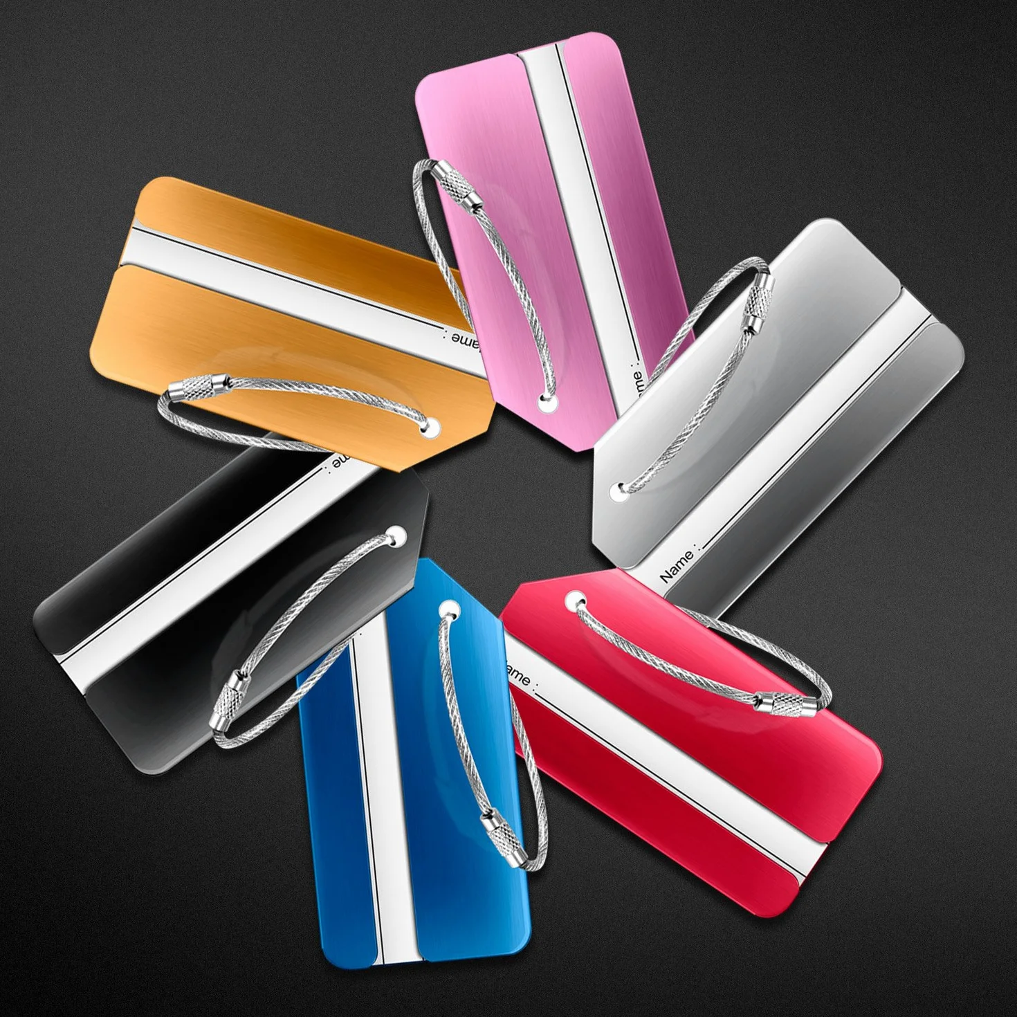 Ivencase Étiquettes Bagages Alliage d'aluminium avec Cordes Acier Inoxydable Valise 6pcs