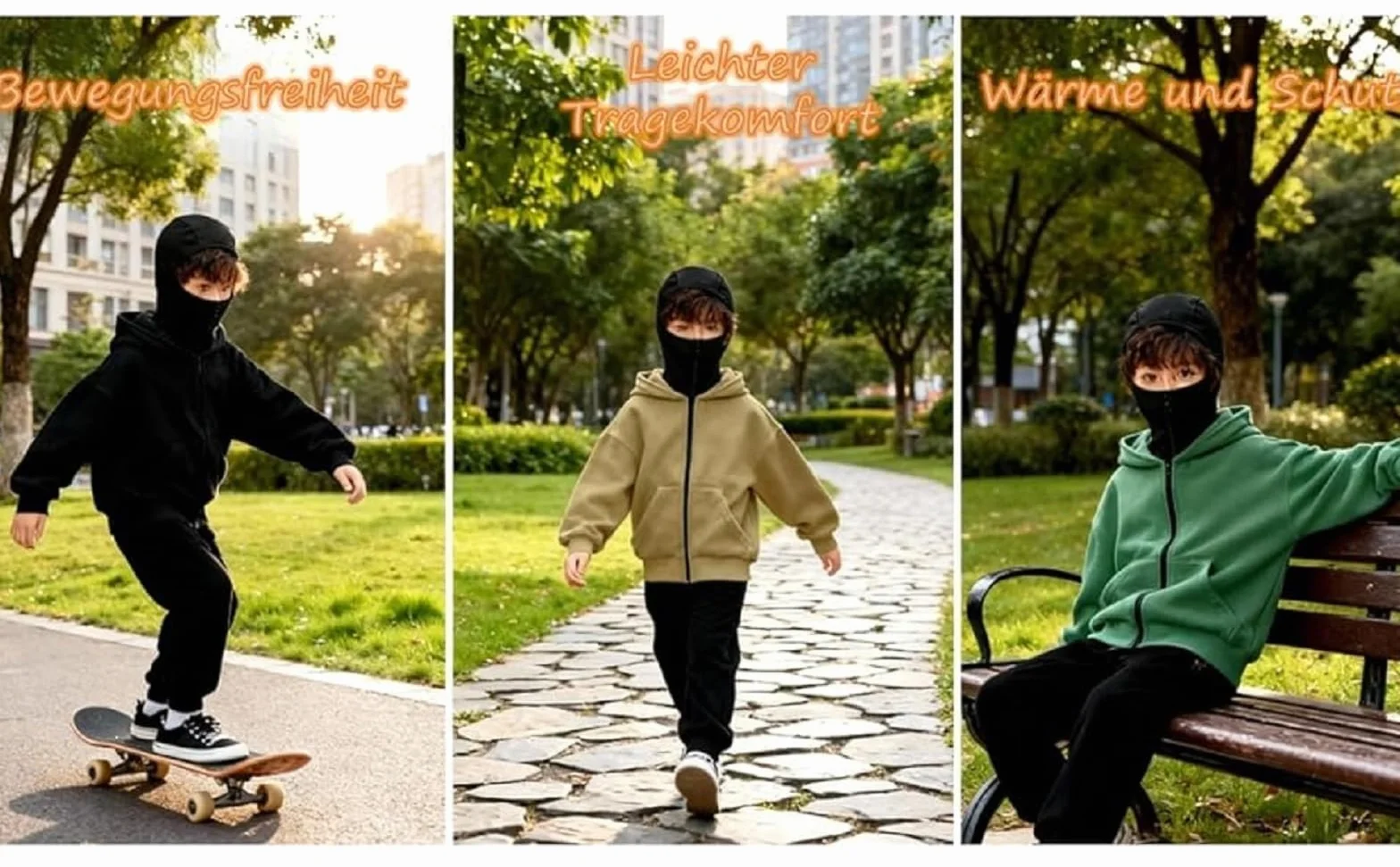 Veste Cagoule à Capuche Intégrée Unisexe pour Enfants Garçons Filles Balaclava Sweats Chaud Hiver