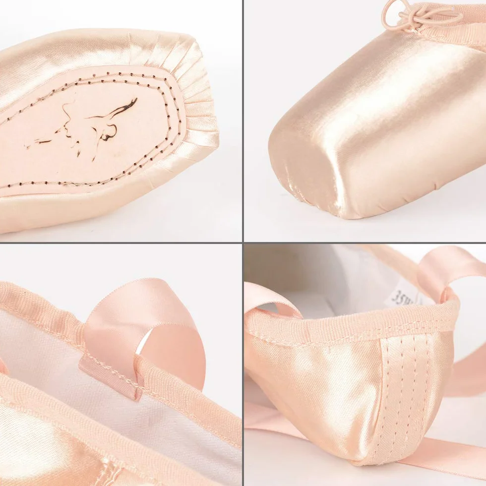 Soudittur Chaussures de Ballet de Pointe Rose Satin Rubans Danse Classique Femme Fille