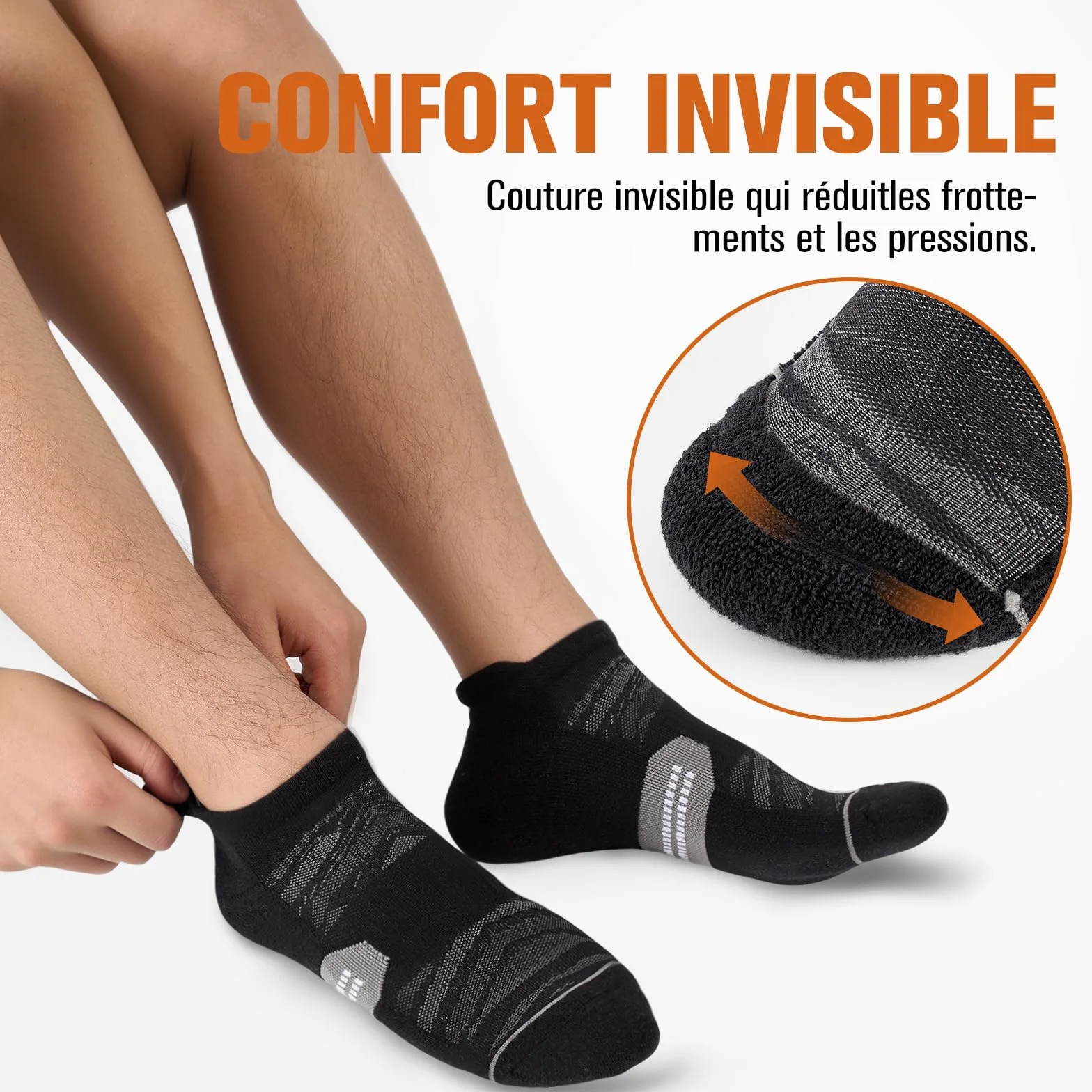 Niorasen Chaussettes de Sport Homme Femme, Chaussettes Basses Coton Respirantes Compression Légère Anti-Ampoules Lot de 6