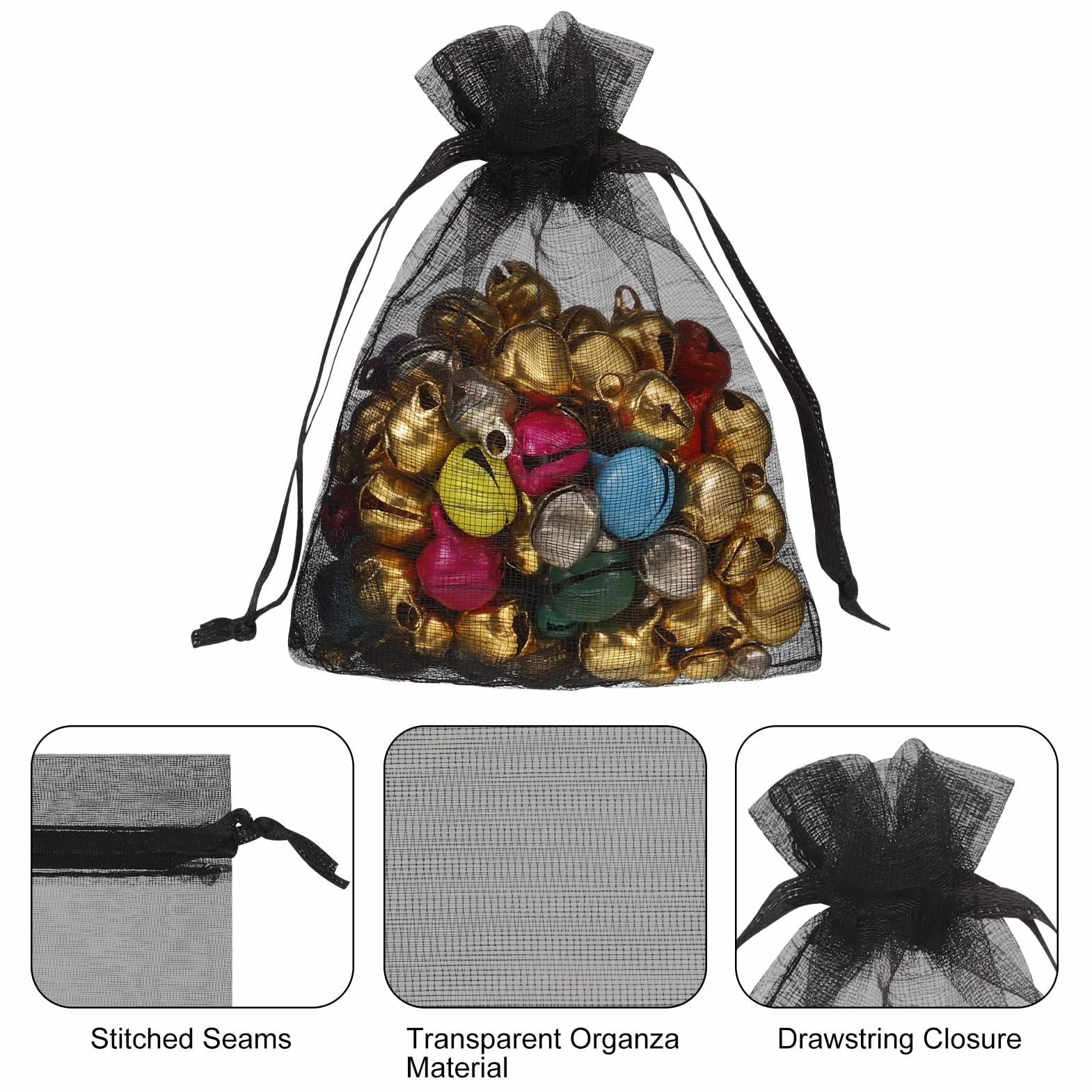Sacs Organza Noir 7x9 cm Pochettes Cadeau avec Rubans pour Mariage Anniversaire