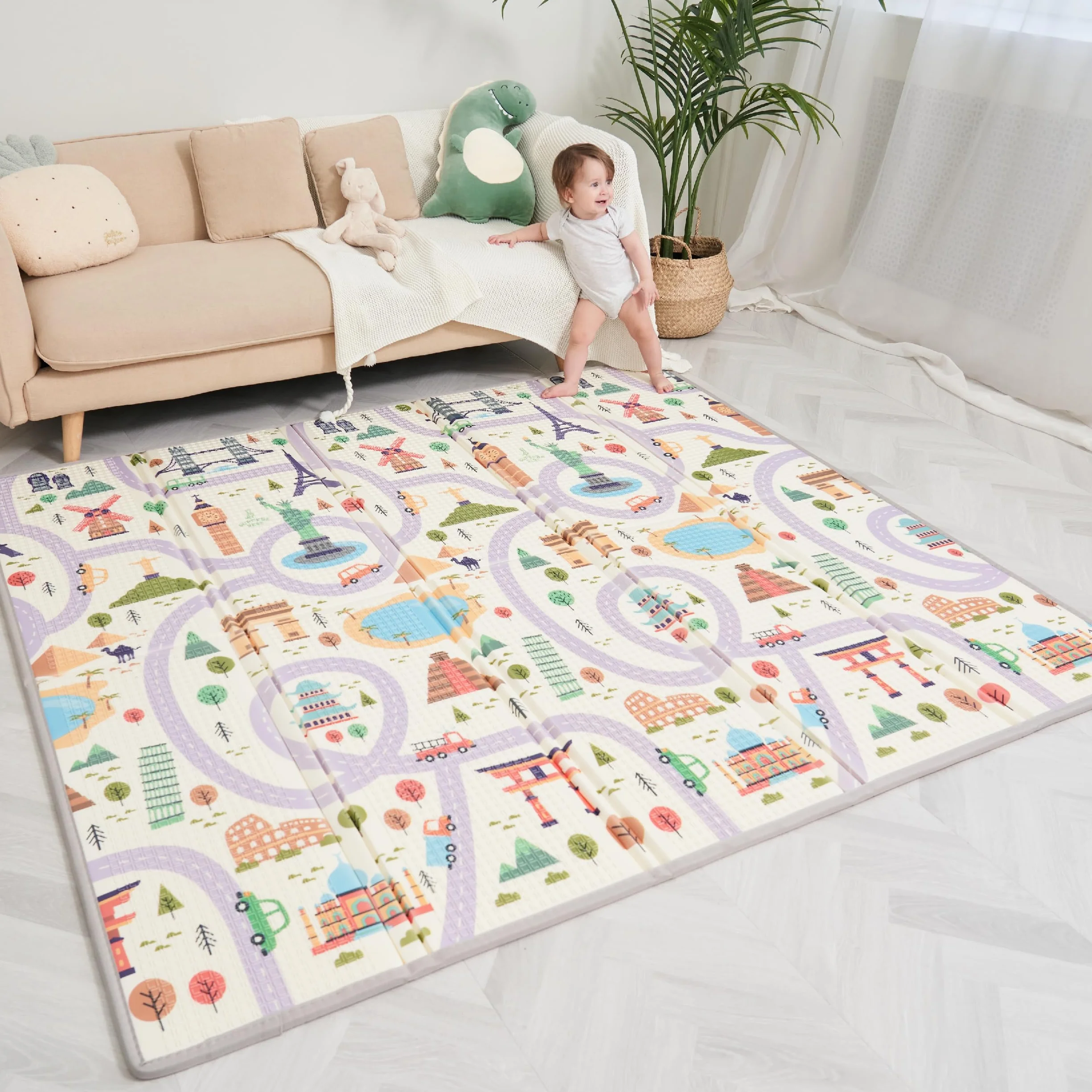 Tapis D'éveil Bébé Pliable Epais Réversible 180x200x1.5cm - Tapis De Jeu XXL En Mousse - Tapis De Motricité Sensoriel