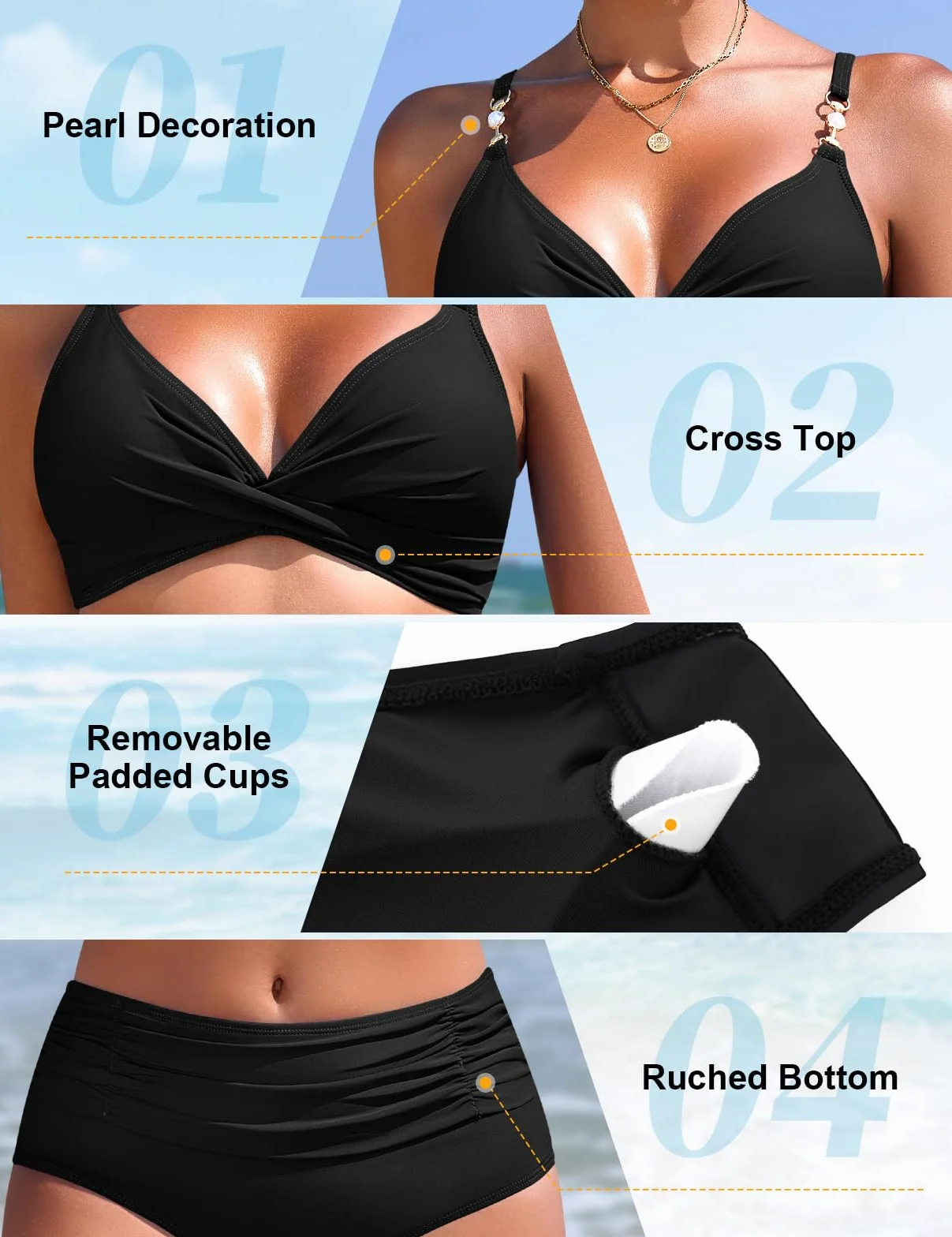 Nadeer Maillot De Bain Femme 2 Pièces Torsadé Taille Haute Bikini Col en V Contrôle du Ventre