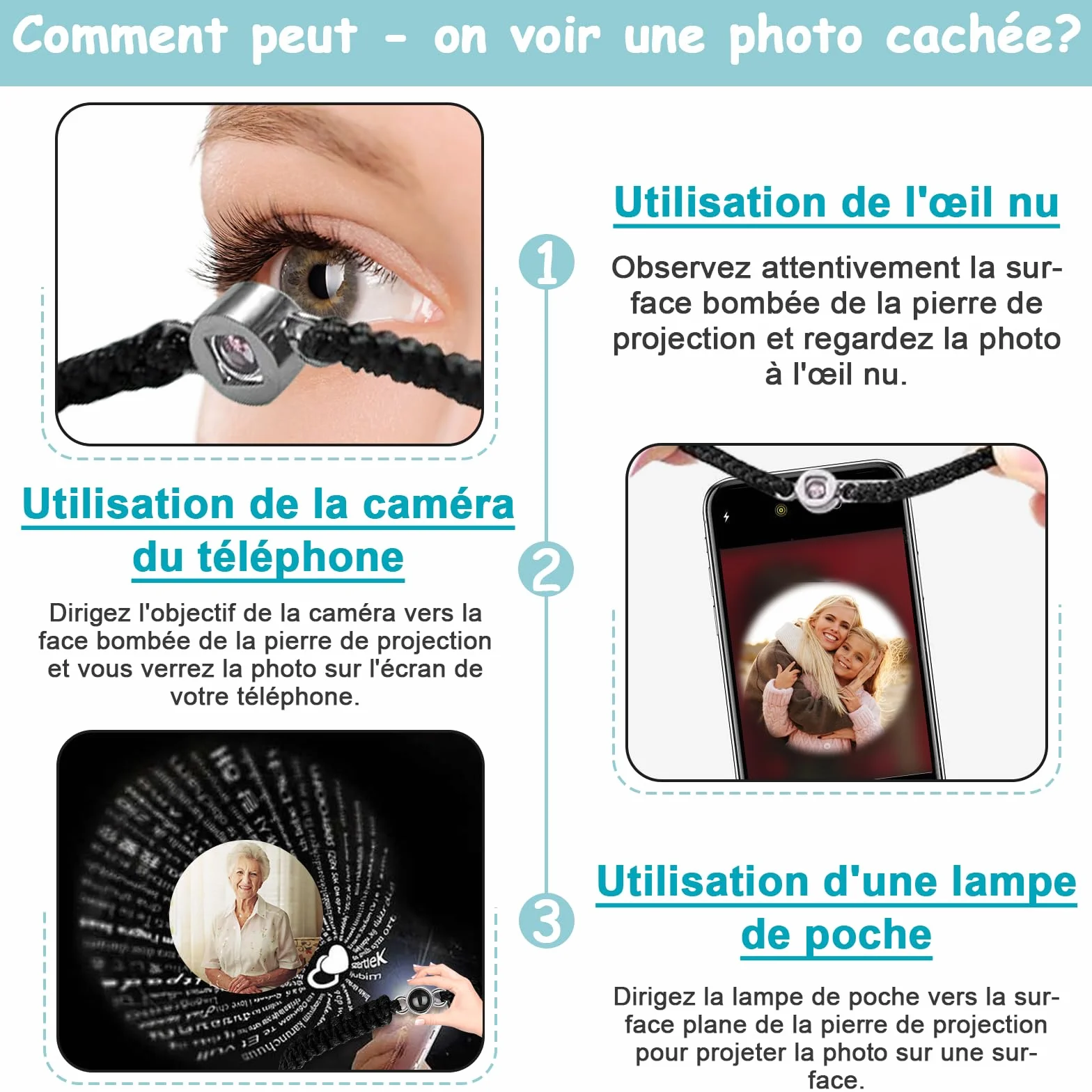 BEXOA Bracelet Photo Personnalisé Rond avec Image Cadeau Saint-Valentin Fête des Pères Mères