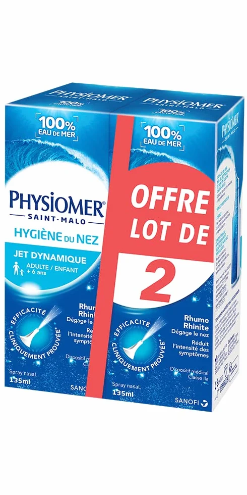 Physiomer Jet Dynamique Spray Nasal 135ml Lot de 2 - Dispositif Médical Hygiène Nez