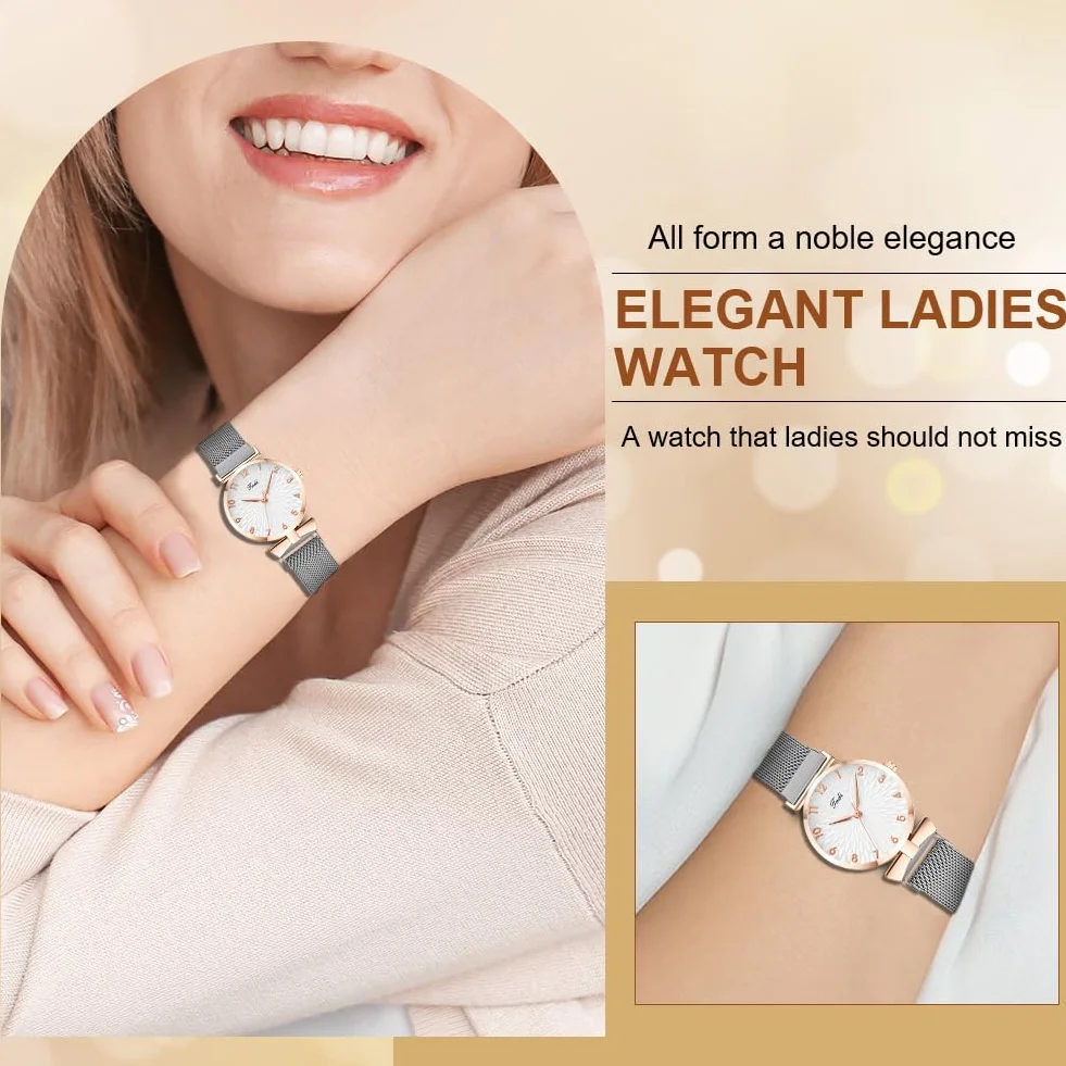 OFFCUP Montre Femme Analogique Quartz Bracelet Acier Inoxydable Mince Poignet Élégant Minimaliste