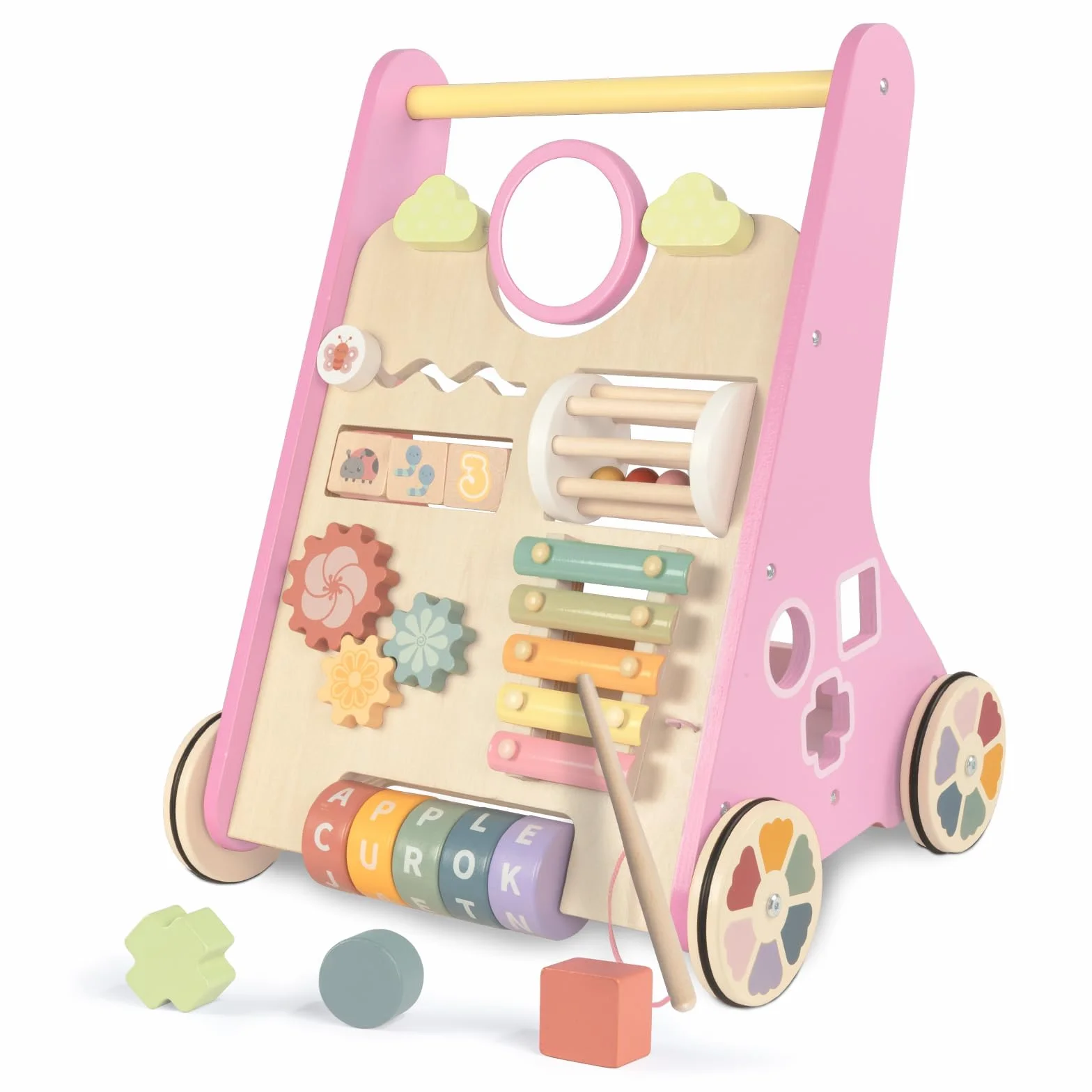 LOL-FUN Rose Trotteurs en Bois 10 en 1 Centre d'Activité Éducatif pour Enfant 1 An Cadeau Jouet d'Apprentissage Bébé 12 mois+