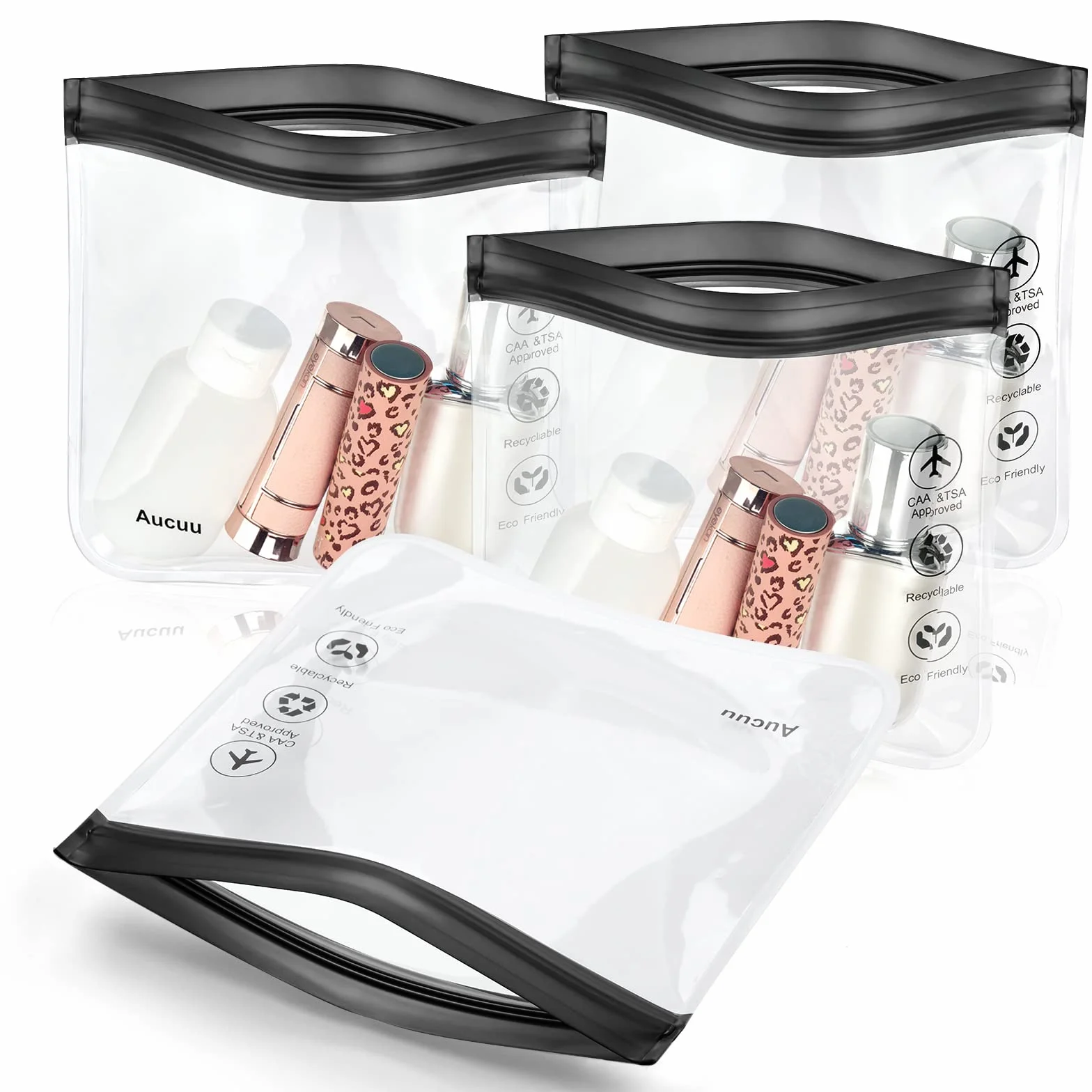 Lot de 4 Trousse de Toilette Transparente Femme 20x20cm Kit Voyage Avion Cabine Sac à Liquide 1L