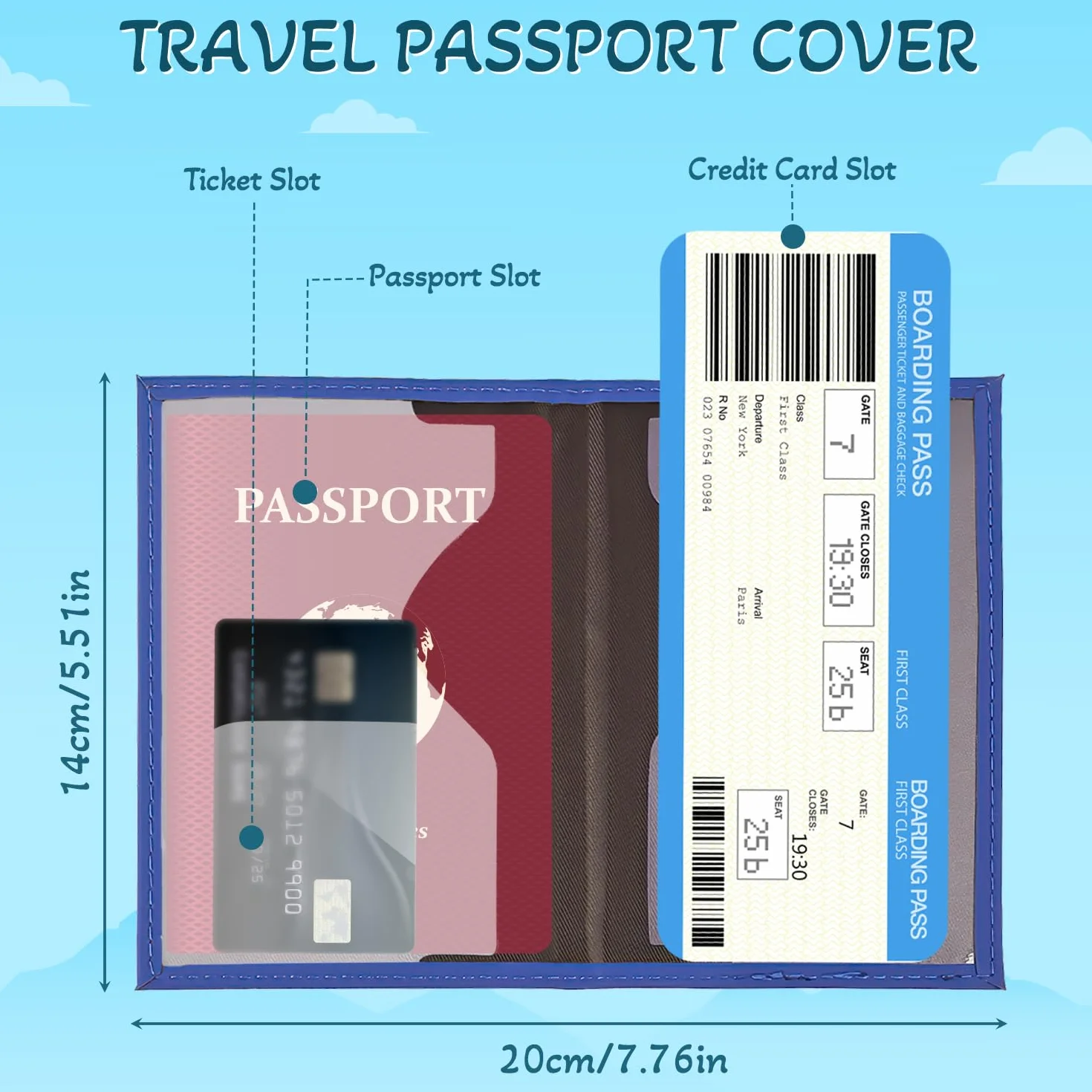 Étui pour Passeport en Cuir synthétique Bleu foncé, Portefeuille de Voyage
