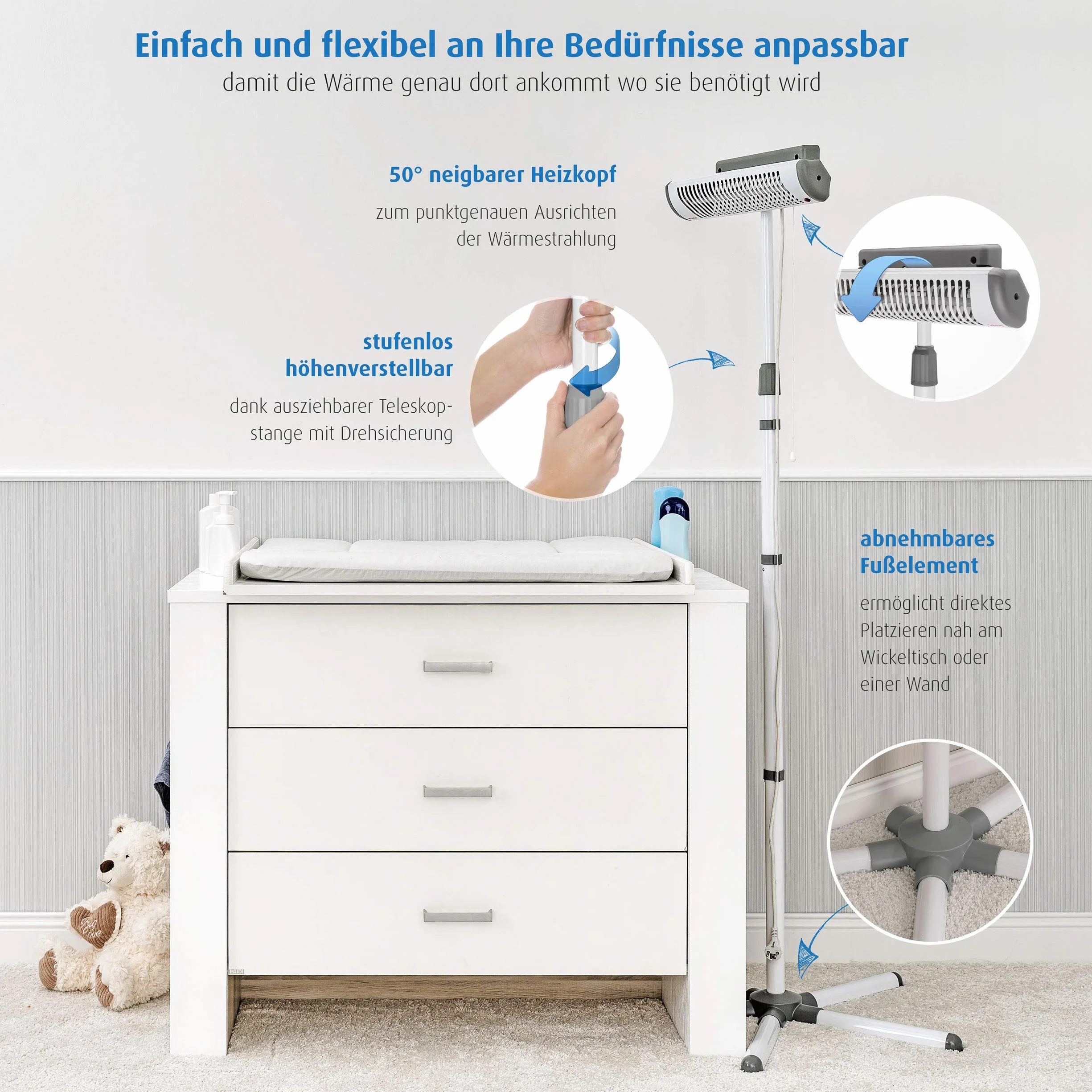 Reer chauffe-table à langer EasyHeat Flex, lampe chauffante bébé 230V/500W blanc