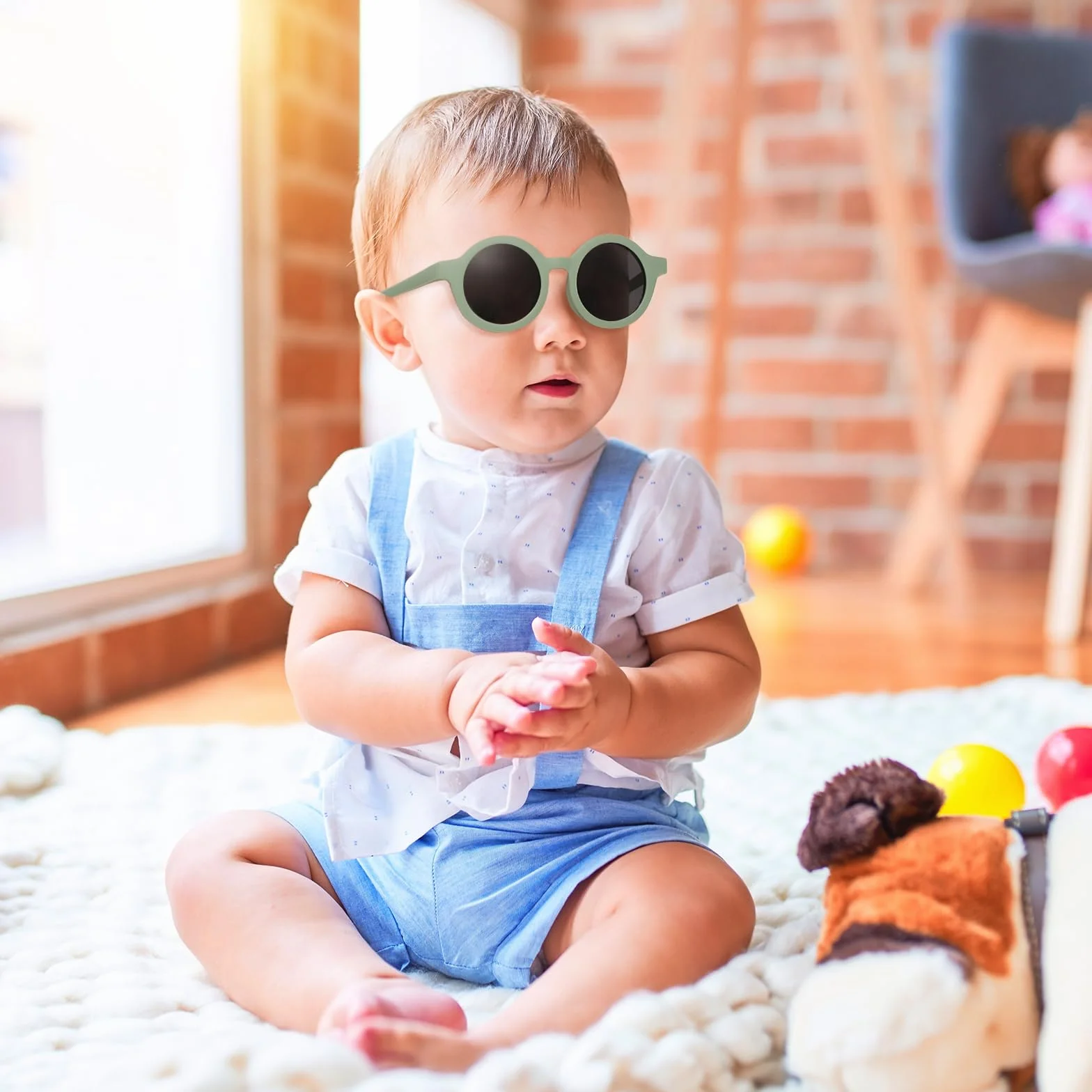 Lunette de Soleil Enfant Polarisées Anti UV400 Protection Flexible avec Sangle Réglable 0-2 Ans