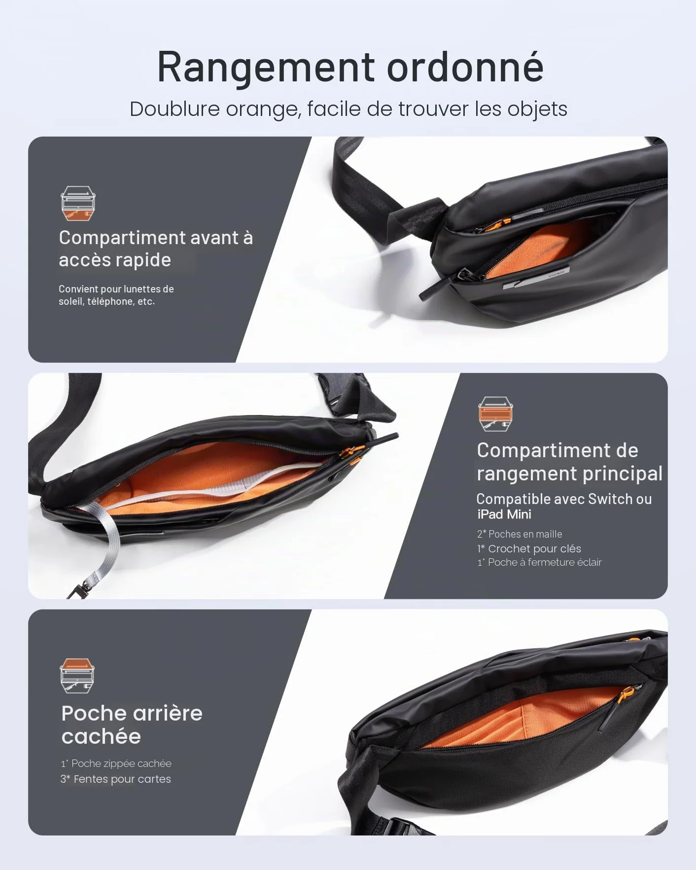 Inateck Sac Banane Ville Femme Homme Bandoulière Léger Sangle Réglable Imperméable Multifonction Voyage Cyclisme Travail Sports Randonnée