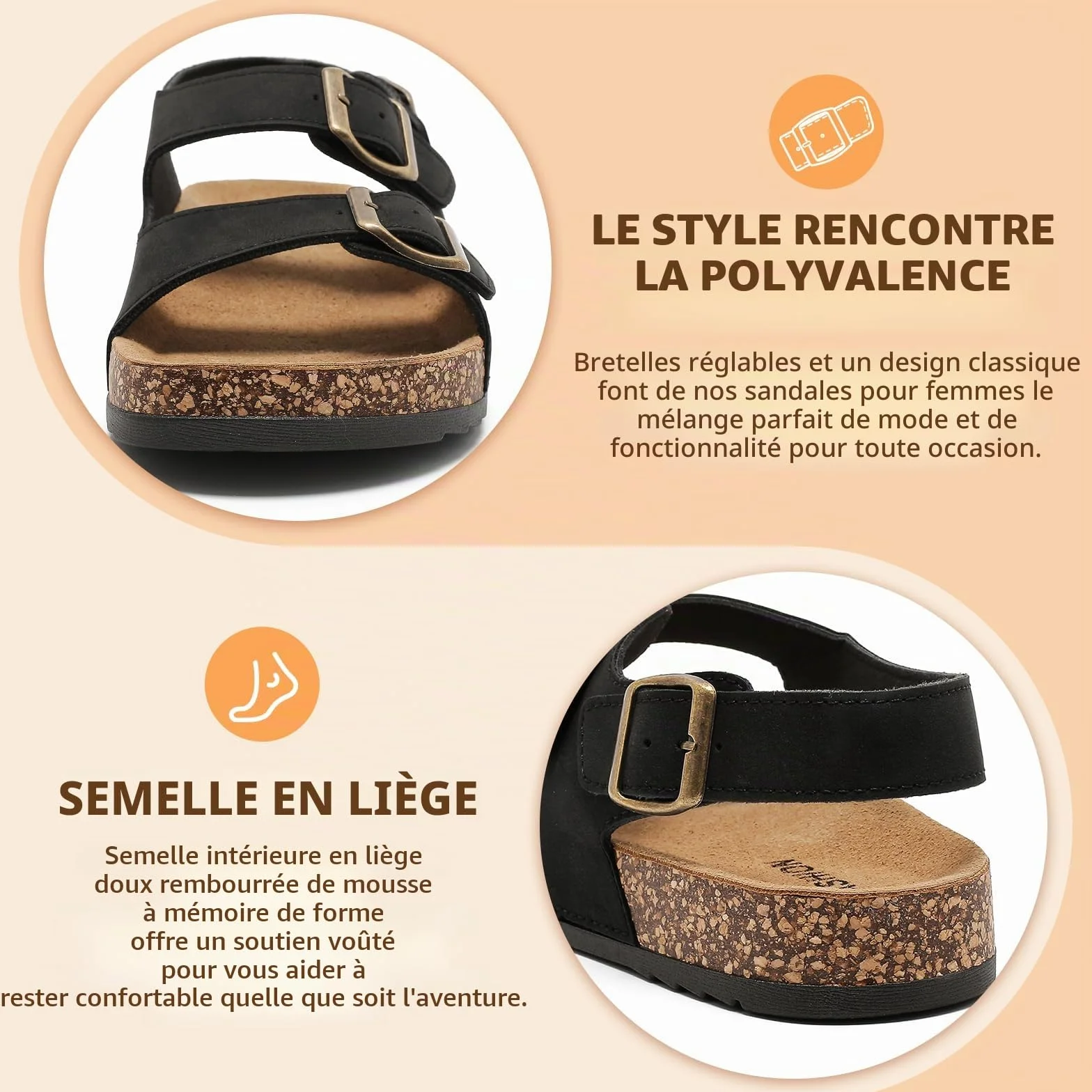Sandales Femme Antidérapantes Été Liège Plateforme Boucles Chaussons