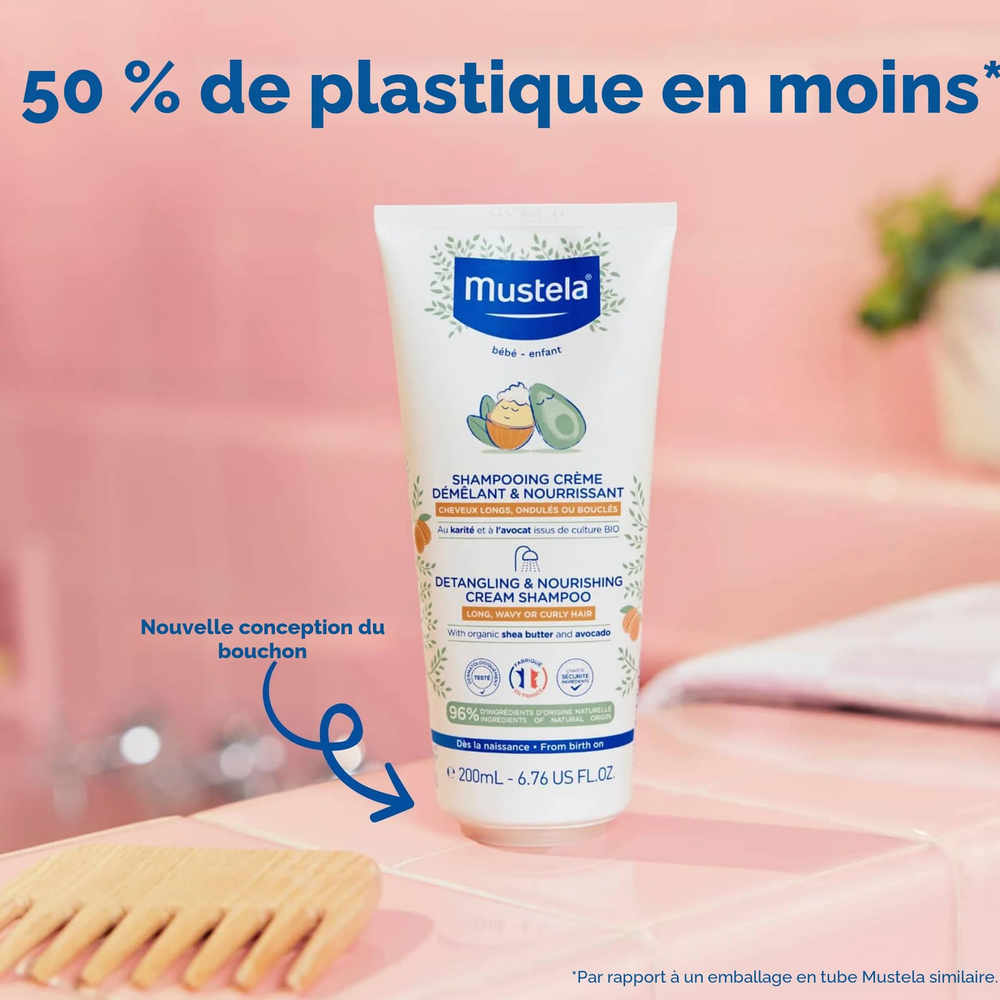 Mustela Shampoing Crème Démêlant Enfant Nourrissant Cheveux Bouclés Longs Ondulés Beurre de Karité Bio Huile d'Avocat