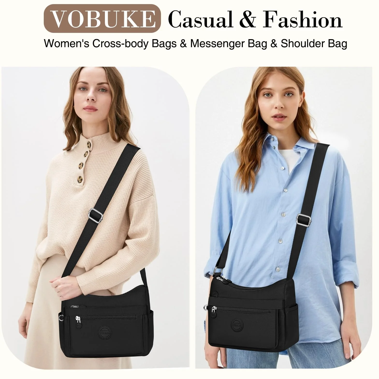 Sac Bandoulière Femme Impermeable Nylon Multifonction avec Bandoulière Réglable pour Voyage École Sports