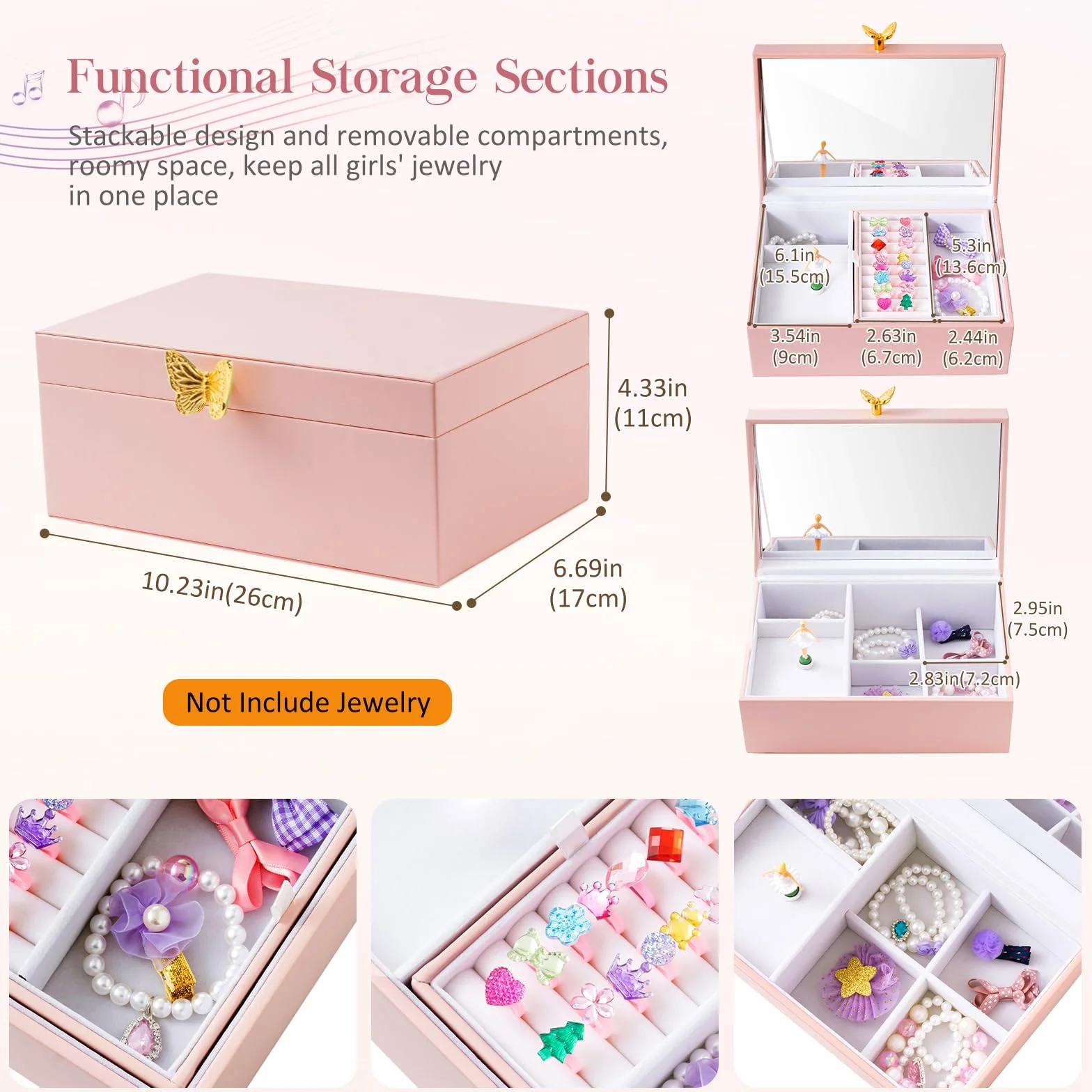 ProCase Boite à Bijoux Musicale Enfant Ballerina Rose