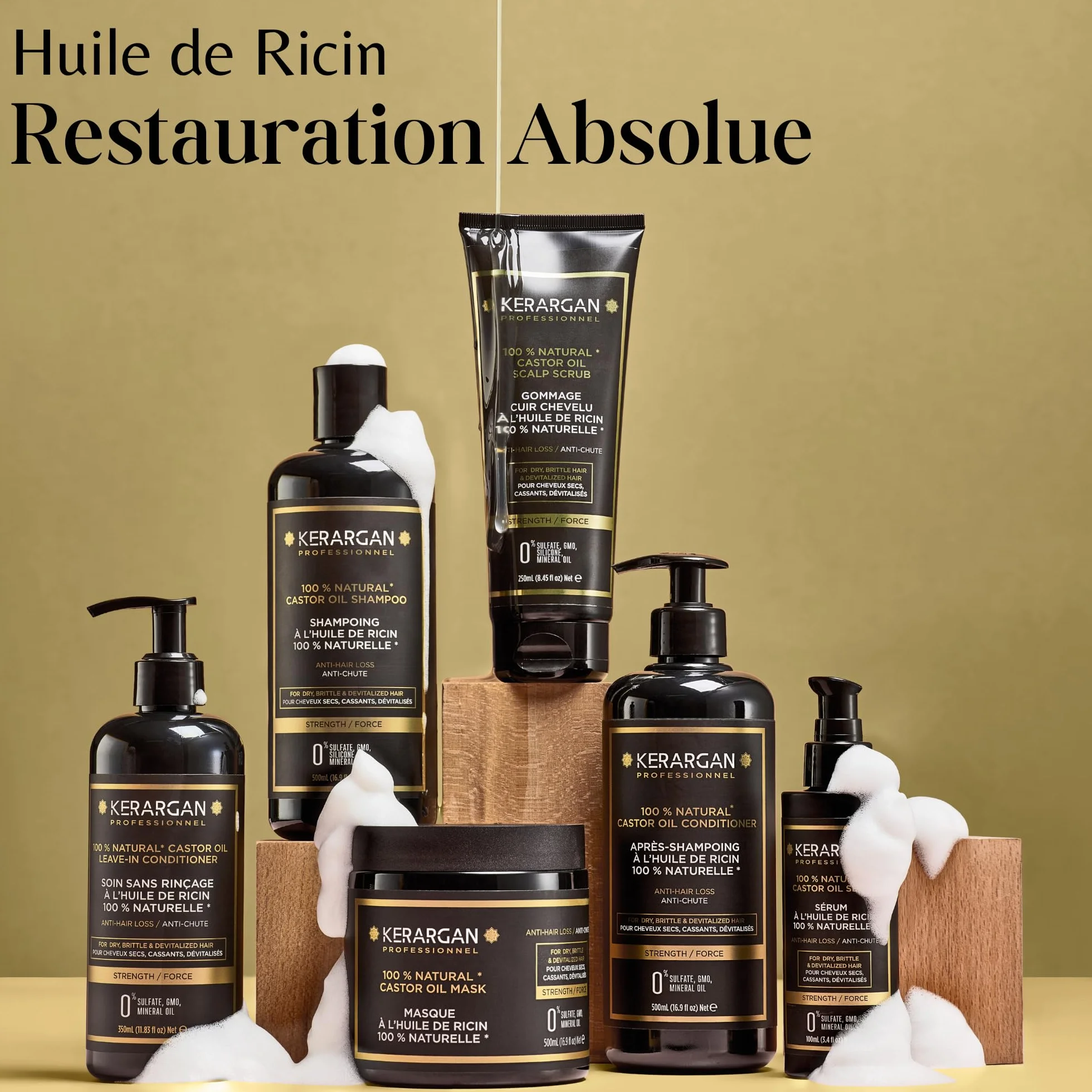 Kerargan Après-Shampoing Anti-Chute Huile de Ricin Démêlant Nourrissant Cheveux Secs Cassants Kératine Huile d'Argan Sans Sulfate 500ml