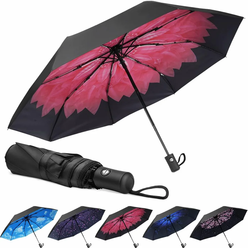 Parapluie de Voyage Anti-Tempête Automatique Compact Coupe-Vent 8 Nervures