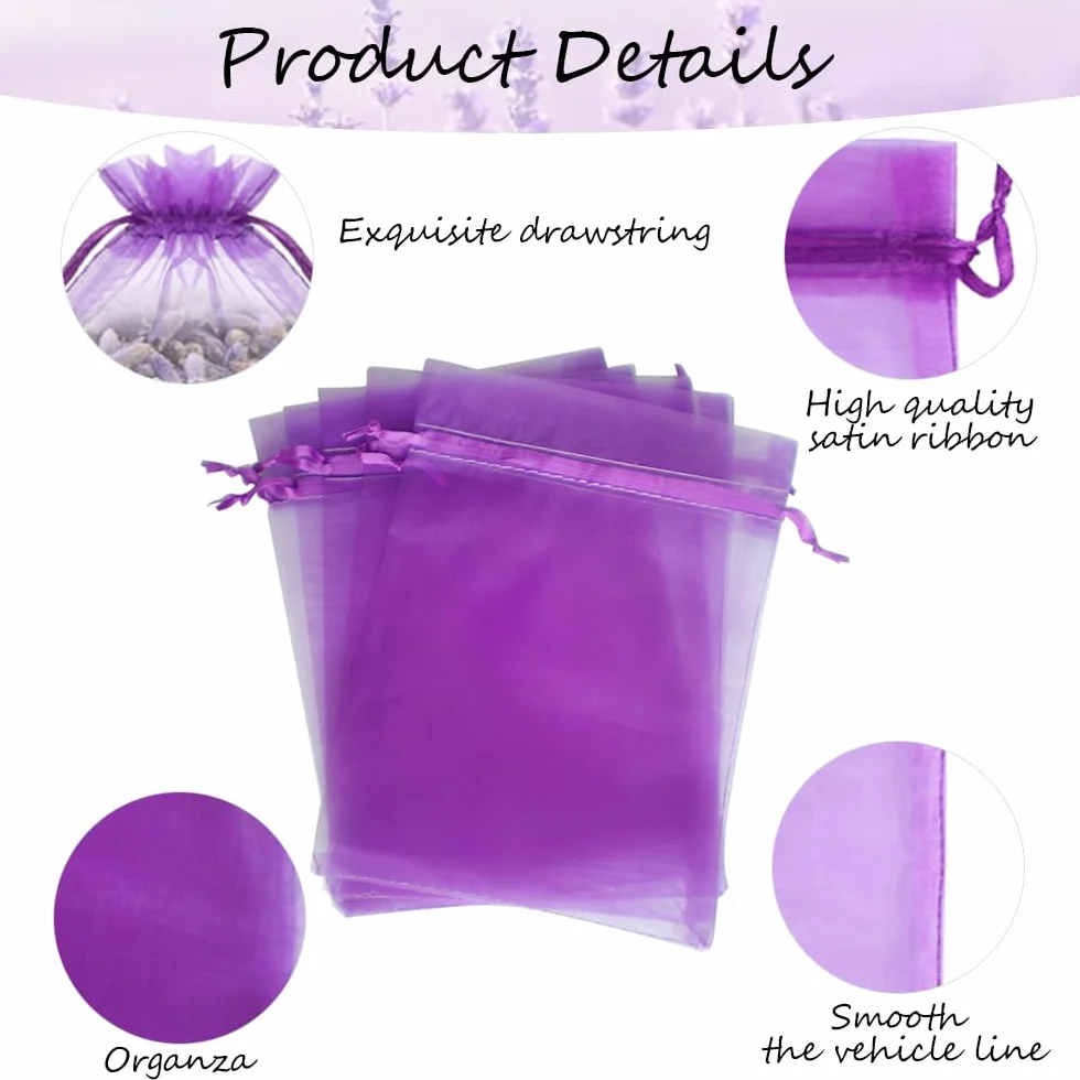 Sachet Organza Violet 7x9 cm avec Cordon de Serrage - Pochette Vide pour Lavande, Bijoux, Mariage