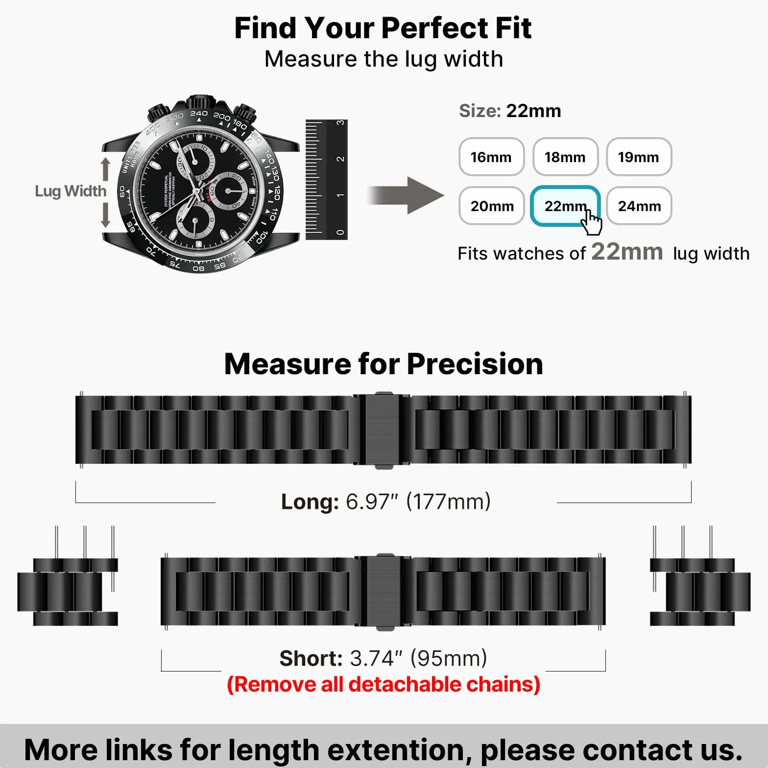 Bracelet de Montre en Acier Inoxydable 22mm Compatible Samsung Gear S3 Classic Frontier Galaxy Watch 46mm Garmin Venu 3 Venu 2 Noir
