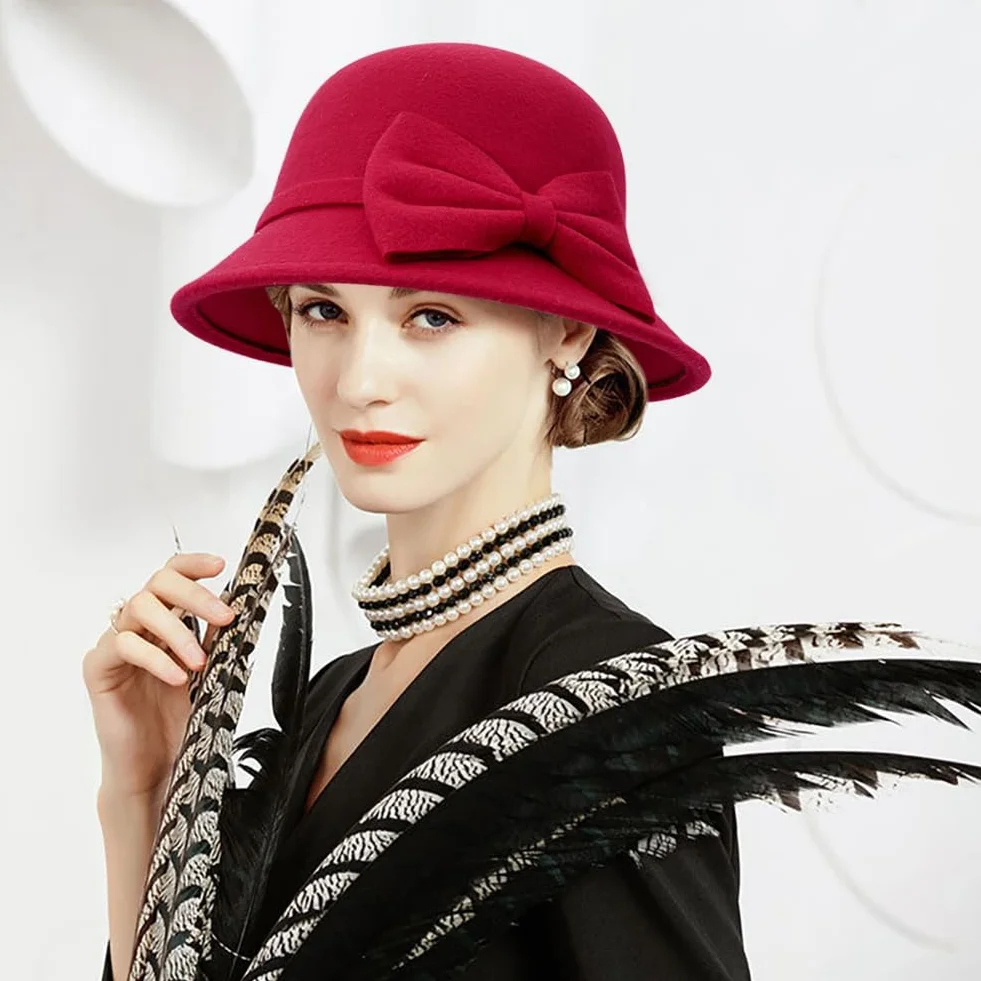Fedora en feutre avec nœud pour femme Style années 1920