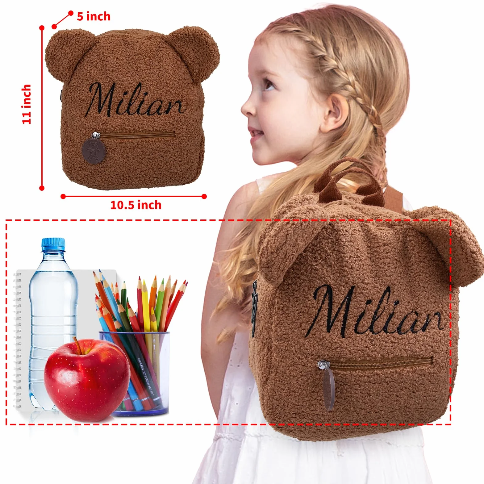 Sac Personnalisable Enfant Brodé Dos Filles Garçons École Voyage Mini Teddy