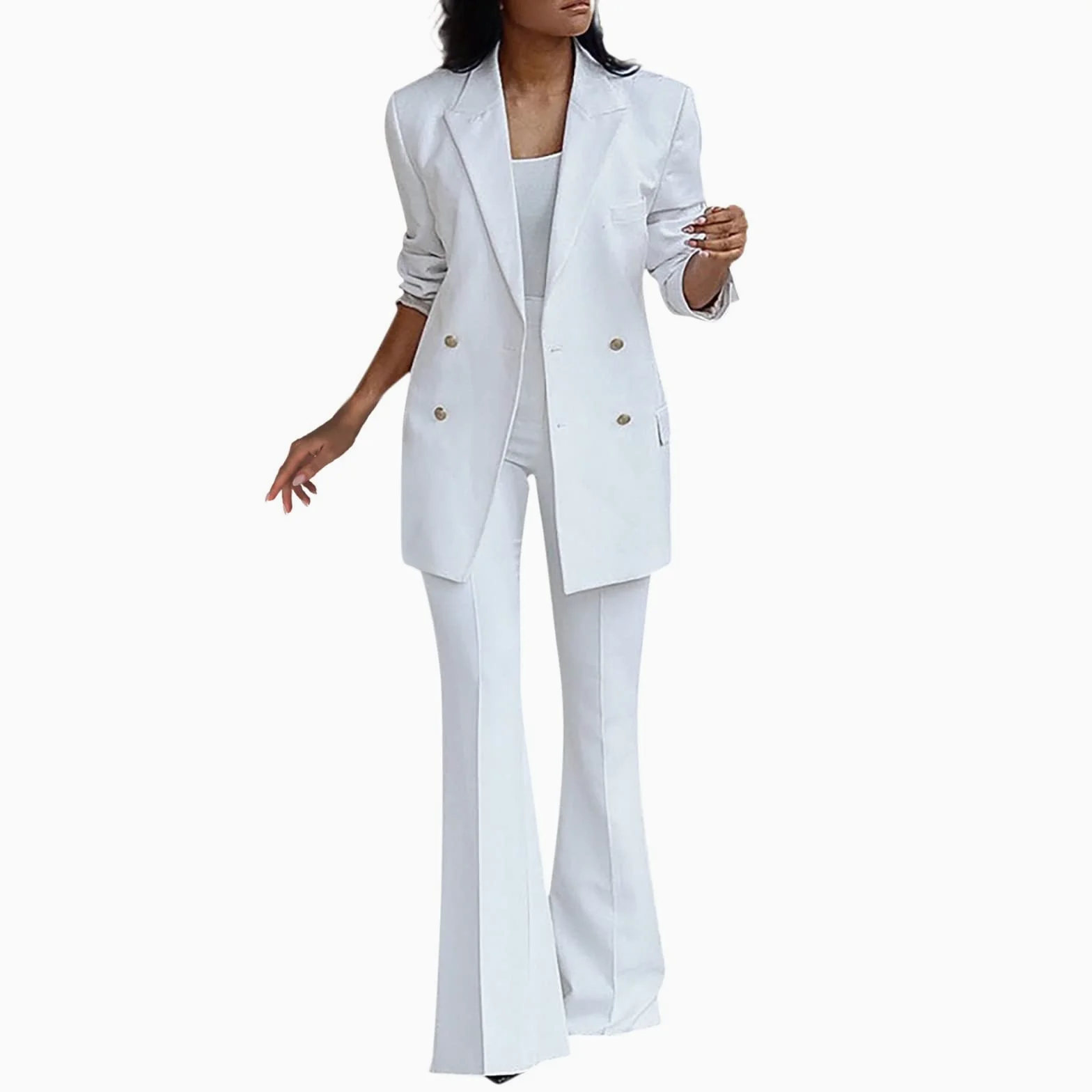 Tailleur Femme 2 PièCes Slim Couleur Unie Mode - Blazer Chic Élégante À Manches Longues Col Revers Veste Manteau Ensemble Travail Pantalon Costumes Ensemble Pantalon au Bureau