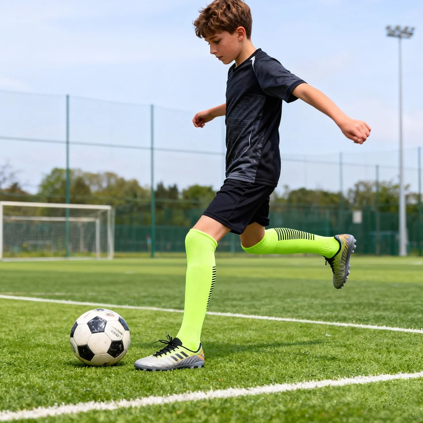 Chaussettes Foot Enfant Antidérapante Hautes Respirantes Football Socks Trekking Cyclisme Tennis