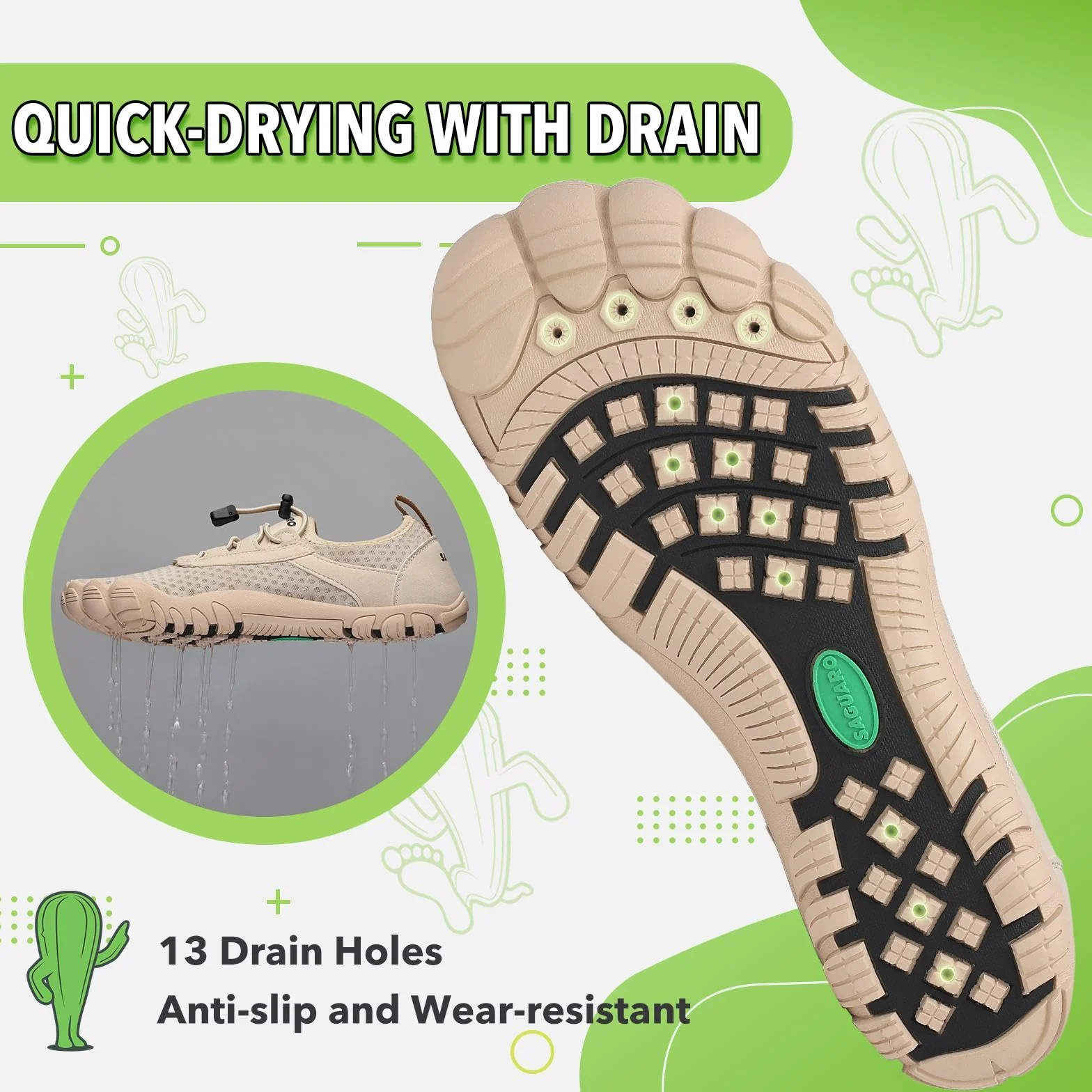SAGUARO Chaussures Aquatiques Séchage Rapide Chaussons Plage Bain GR.36-48