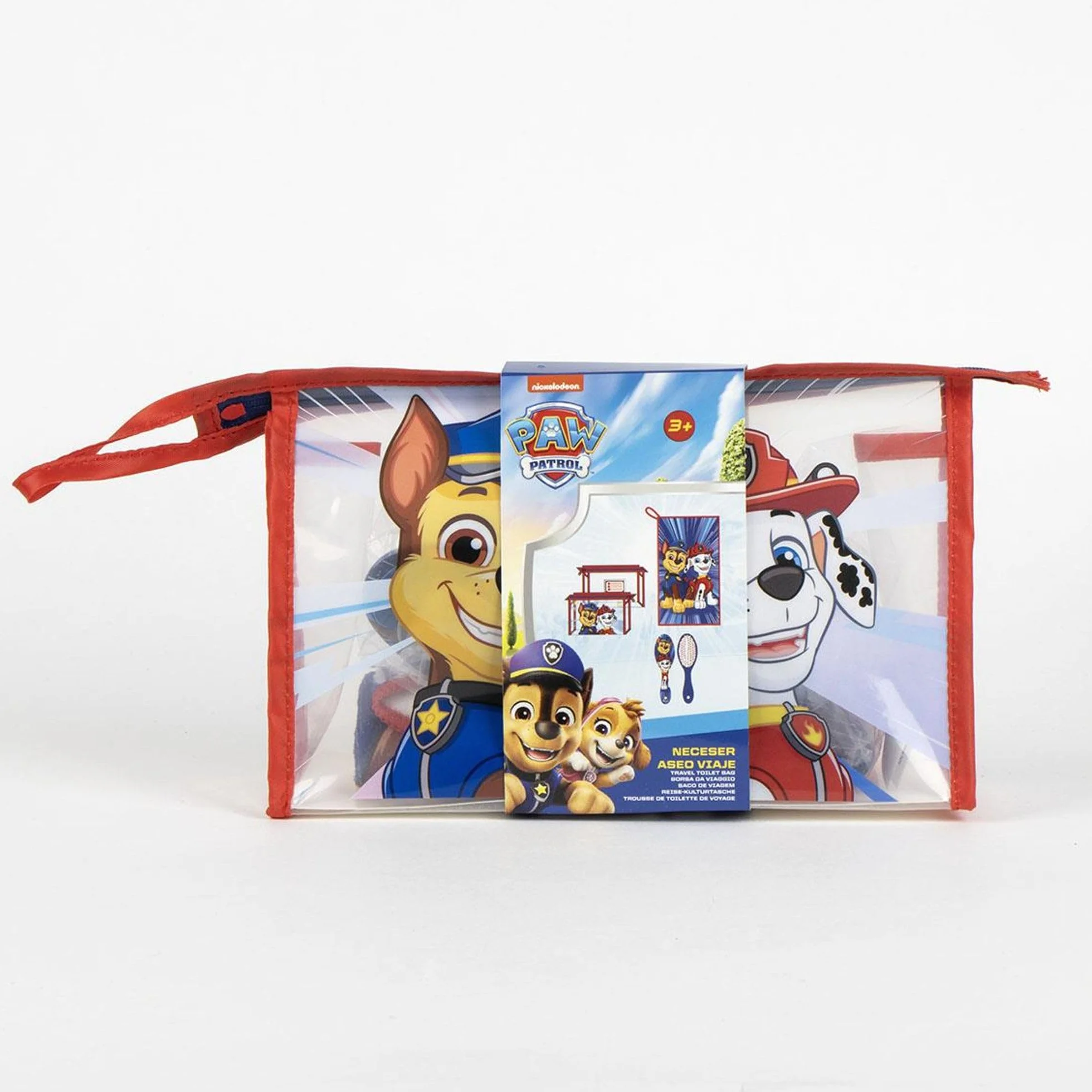 Trousse de Toilette Paw Patrol pour Voyage, Rouge/Bleu, Transparente avec Fermeture éclair
