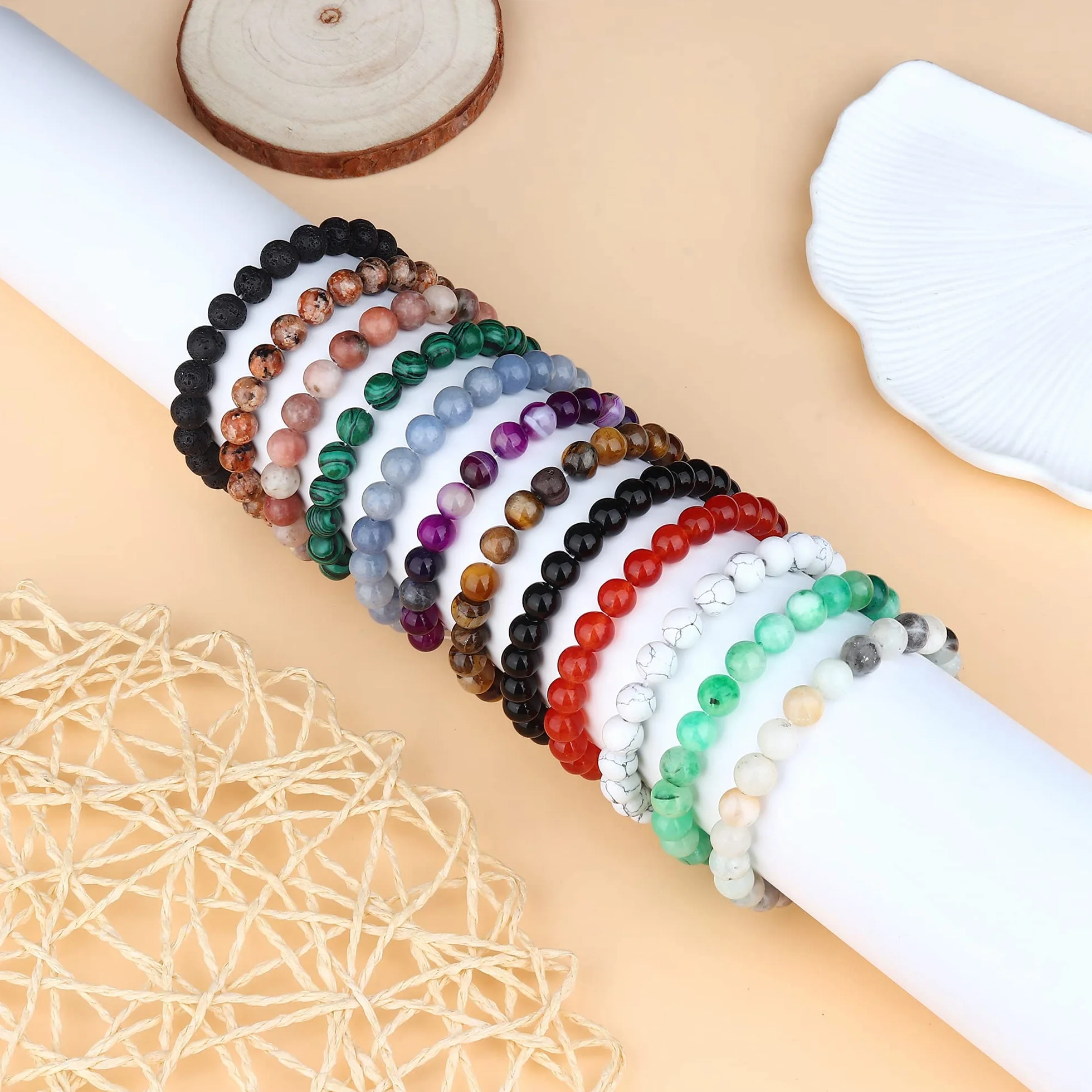 Bracelet Pierre Naturelle Oeil de Tigre 8mm Perles Réglable Extensible pour Femme Homme